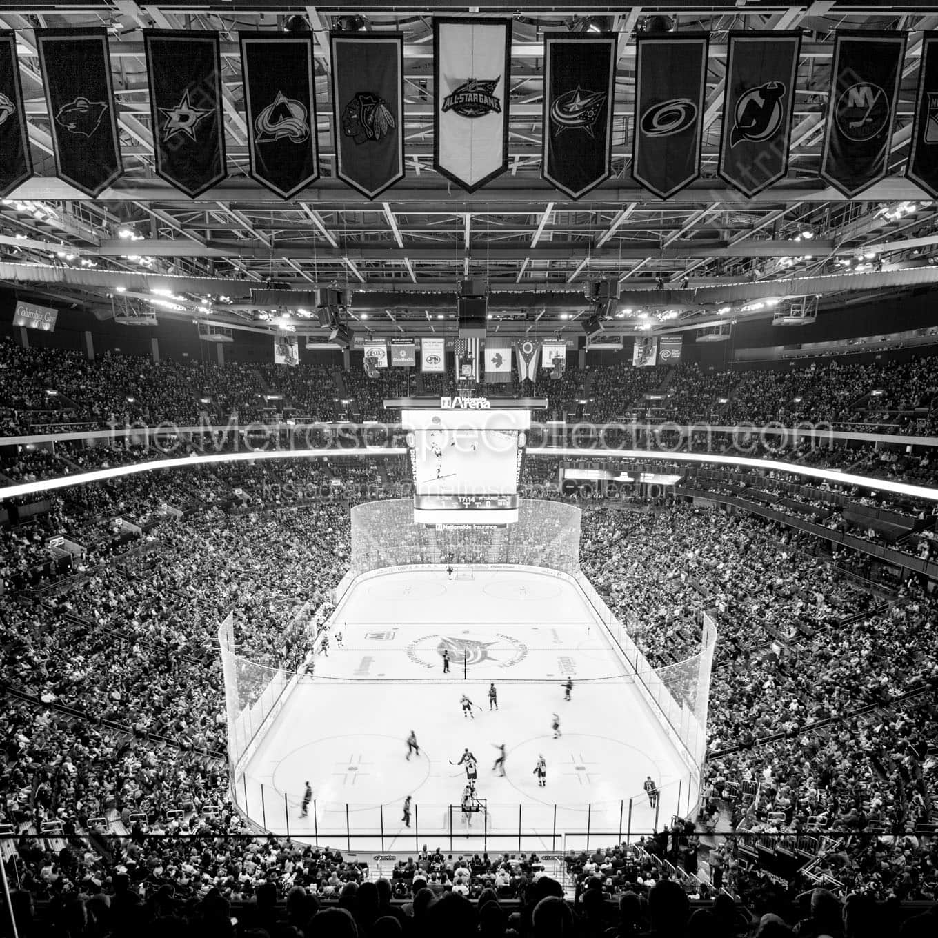 team banners above ice nationwide arena Black & White Office Art