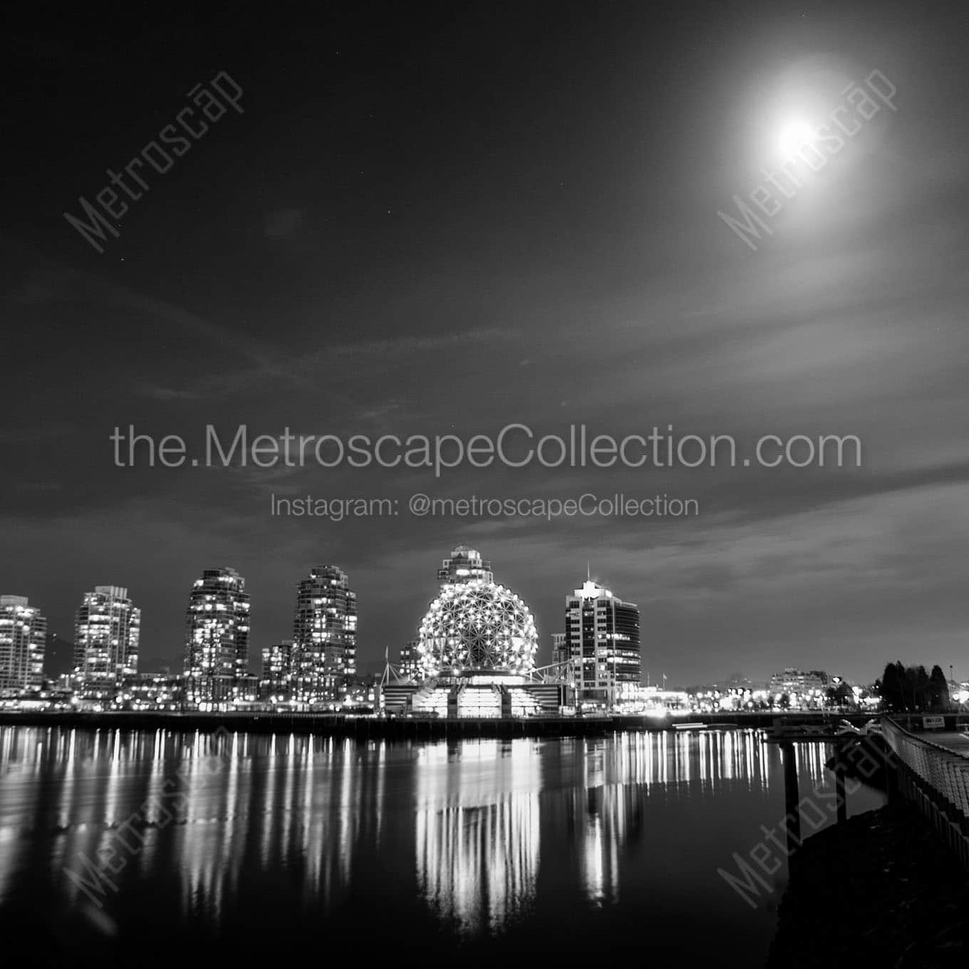 telus science world dome at night Black & White Office Art