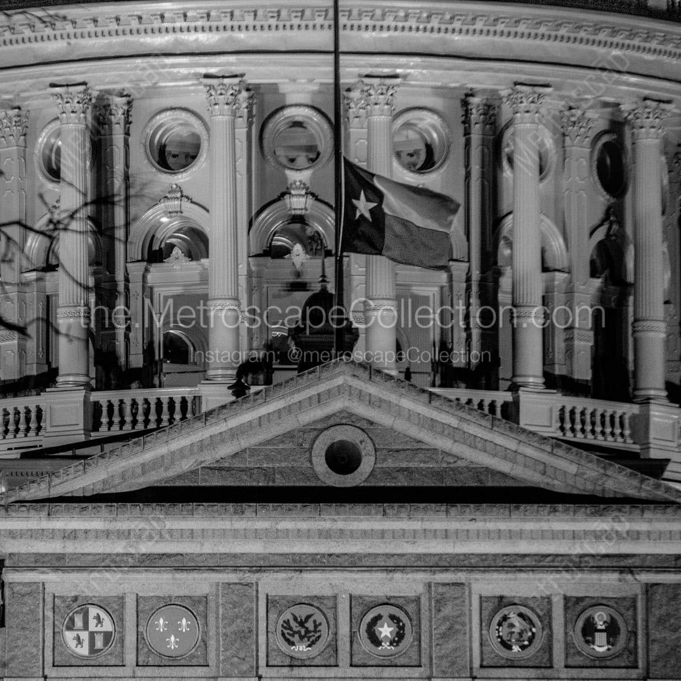 texas flag on texas statehouse Black & White Office Art