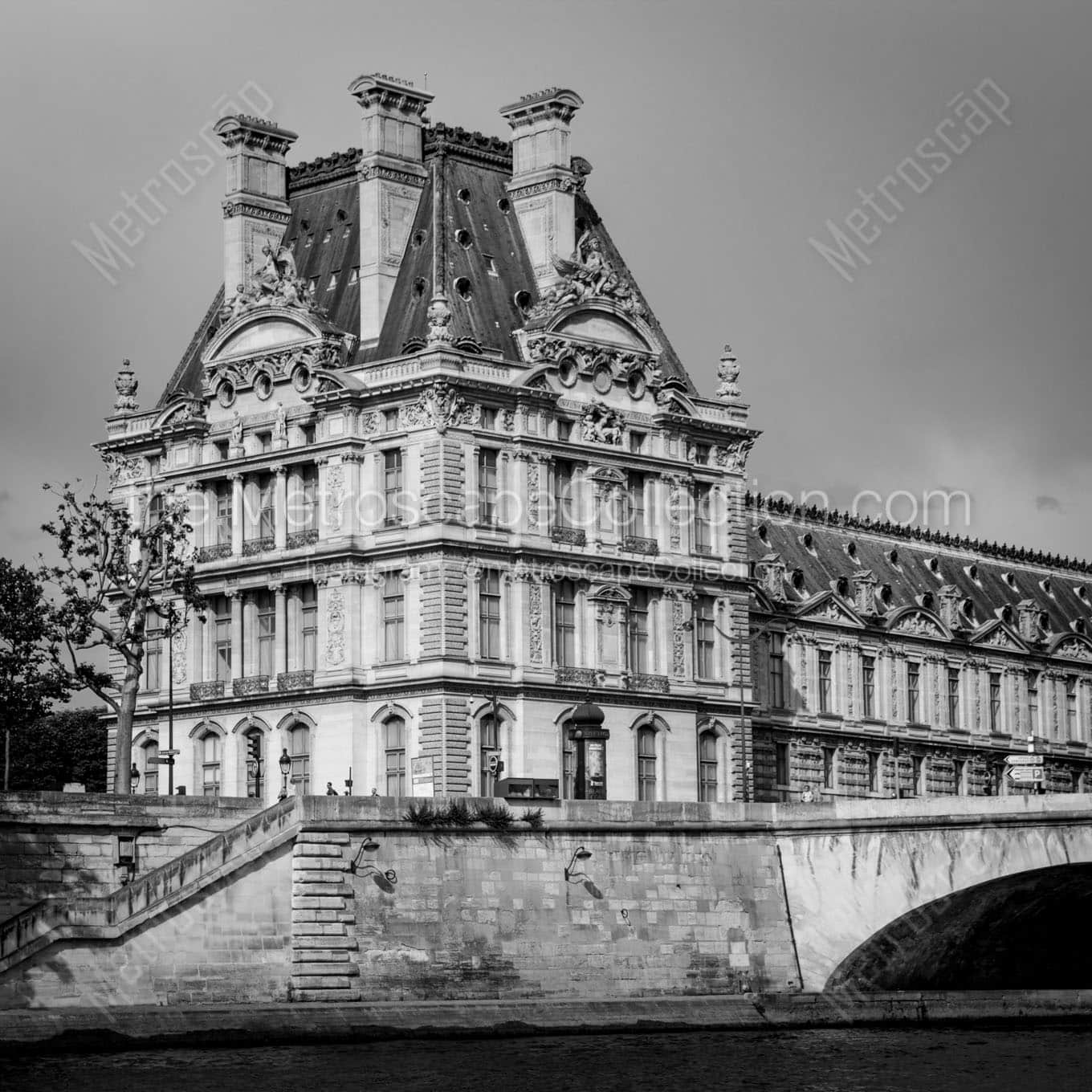 the louvre from the river seine Black & White Office Art