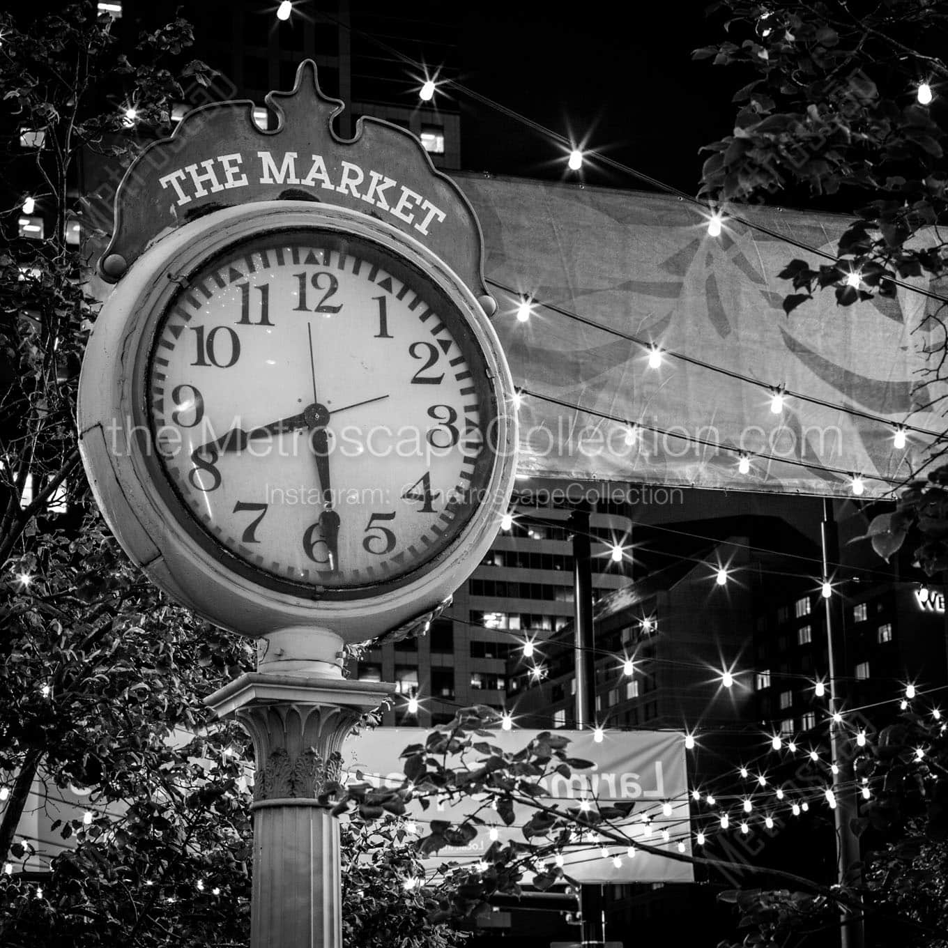 the market clock larimer square at night Black & White Office Art