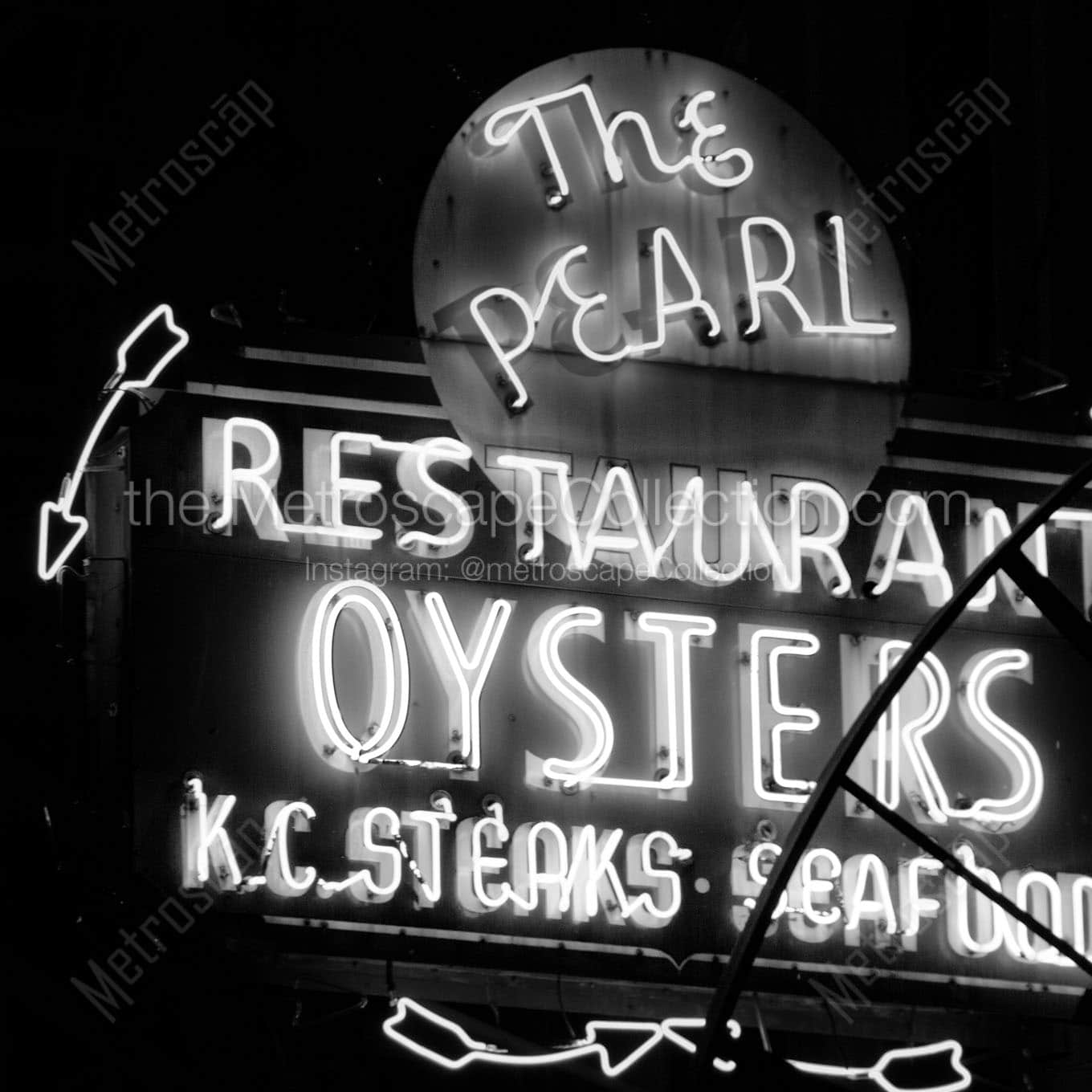 the pearl restaurant at night Black & White Office Art