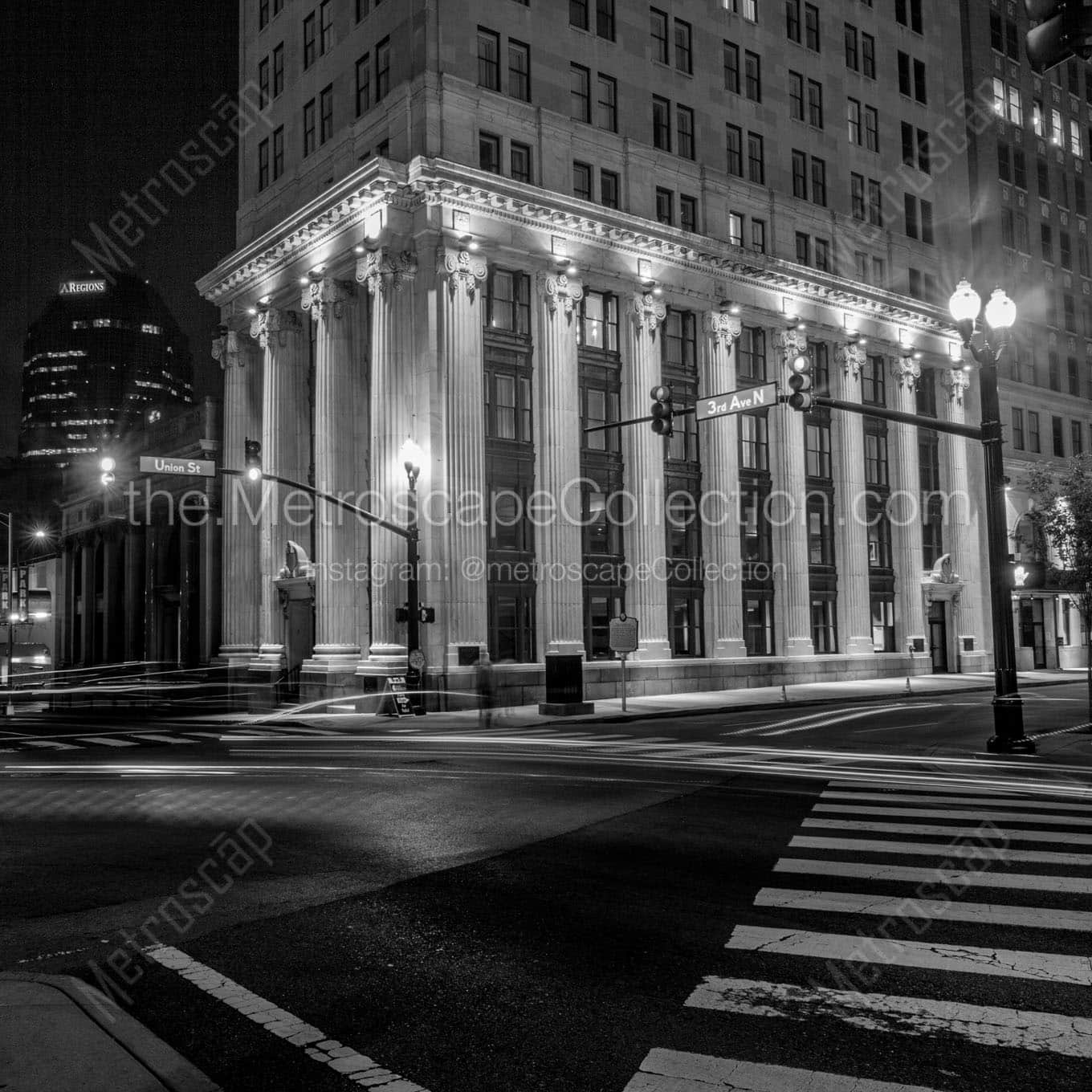 third and union downtown nashville at night Black & White Office Art
