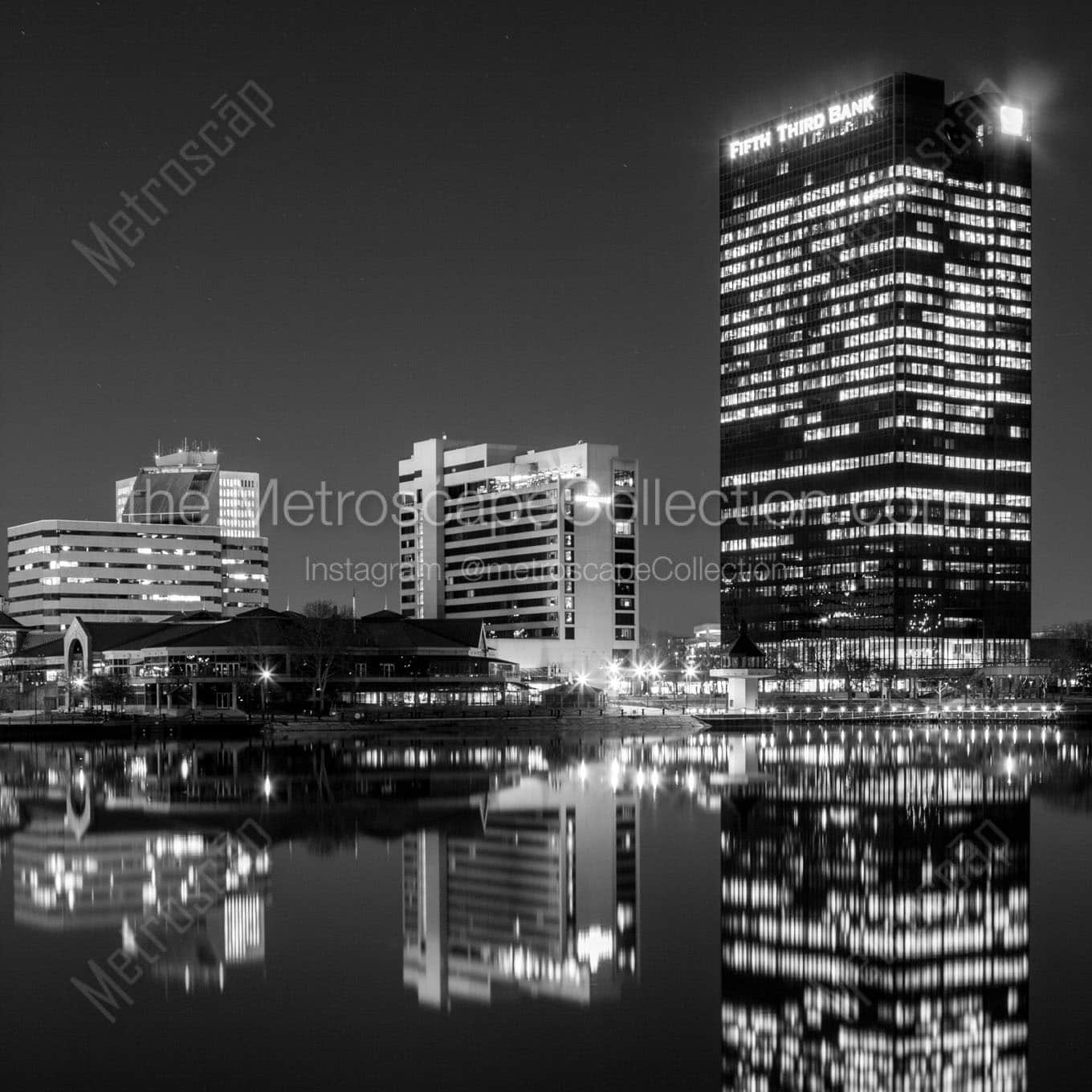toledo ohio skyline at night Black & White Office Art