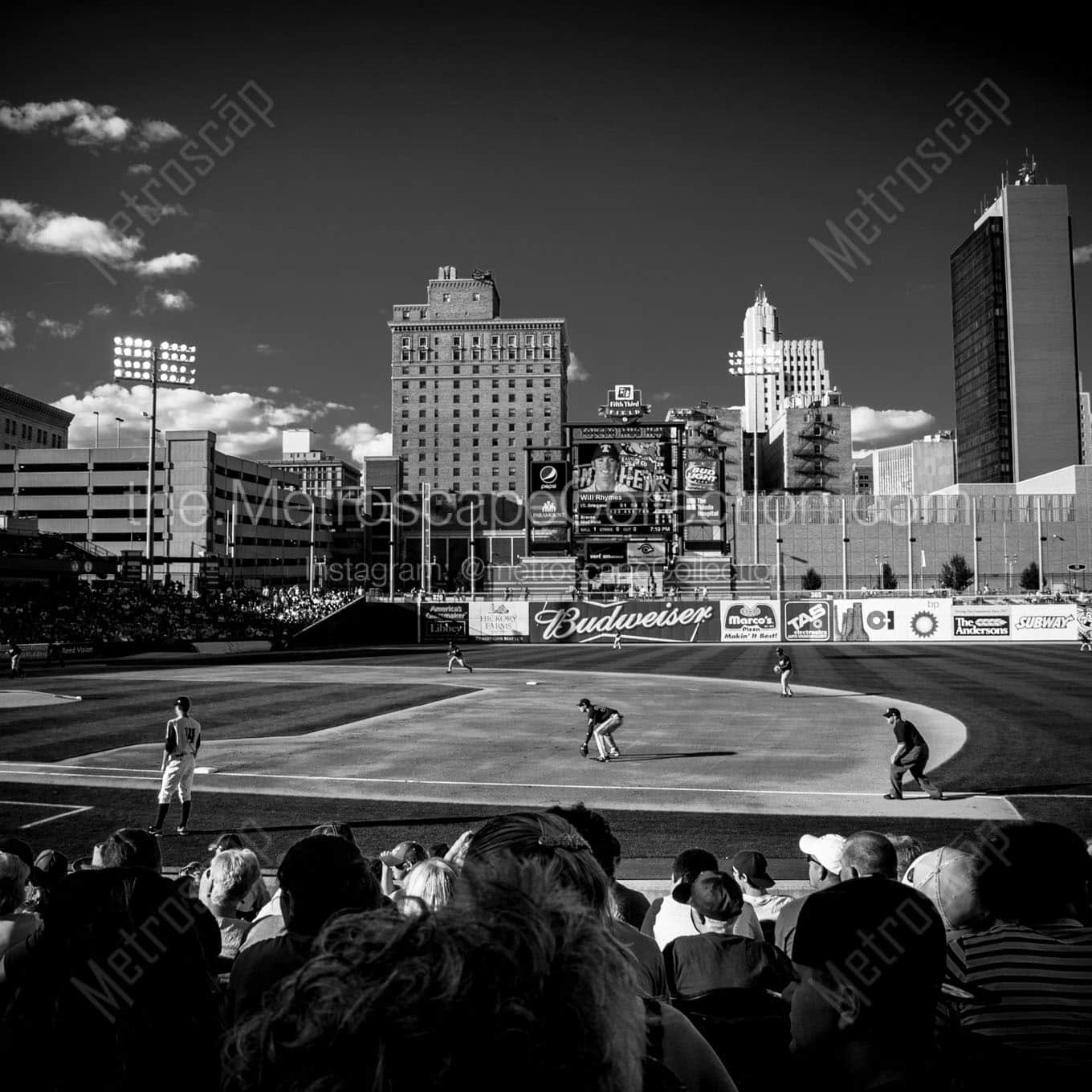 toledo skyline fifth third field Black & White Office Art