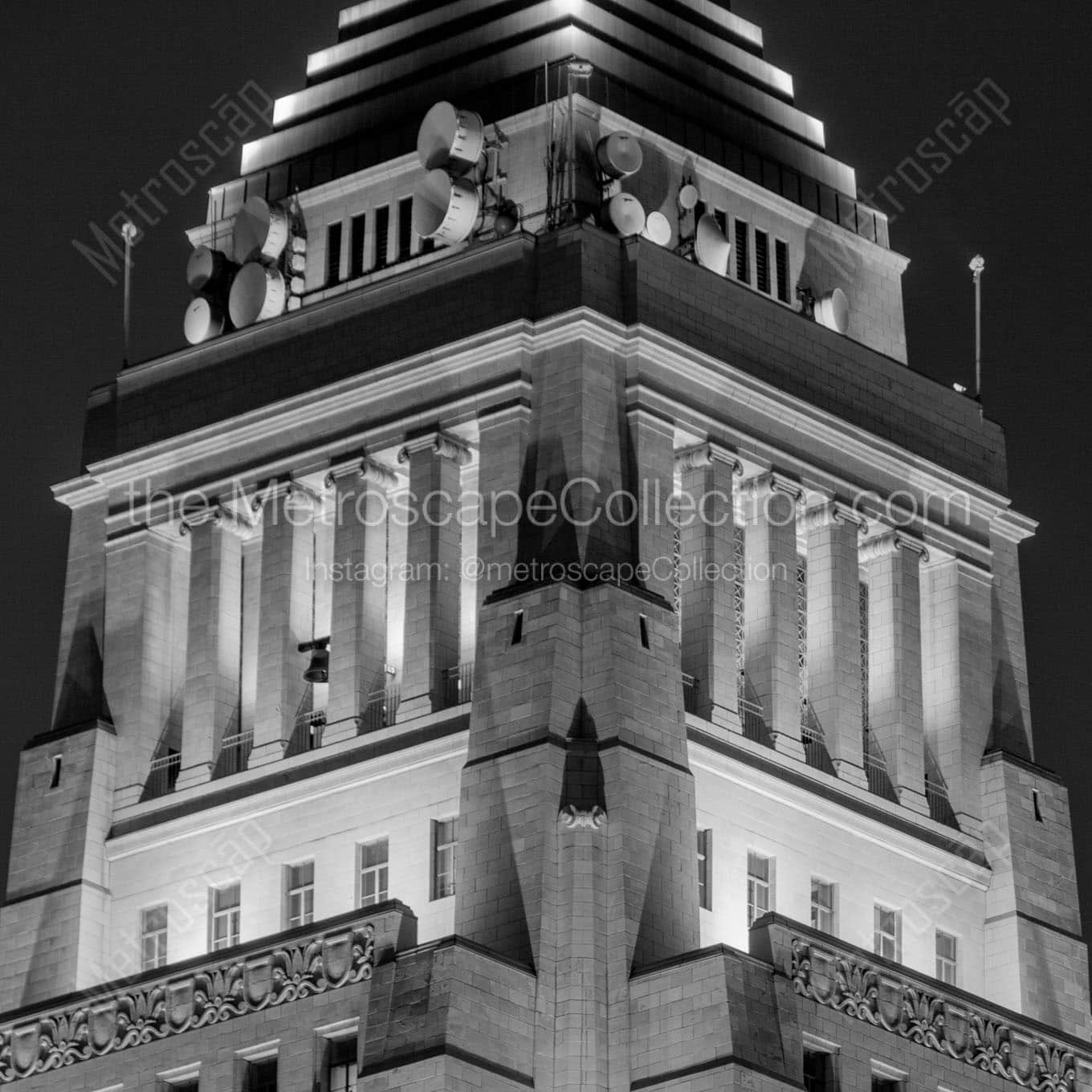 top of los angeles city hall Black & White Office Art