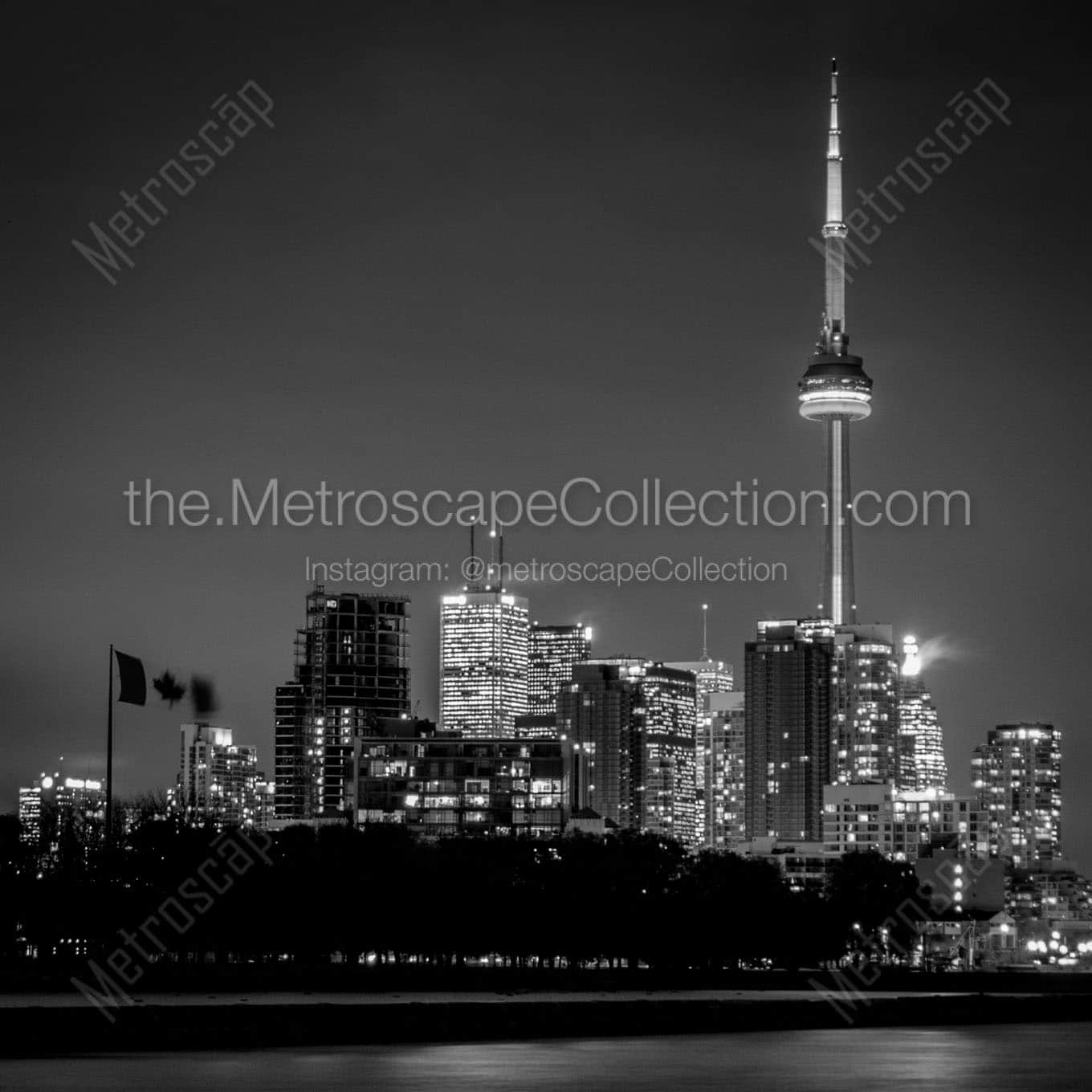 toronto skyline at night Black & White Office Art