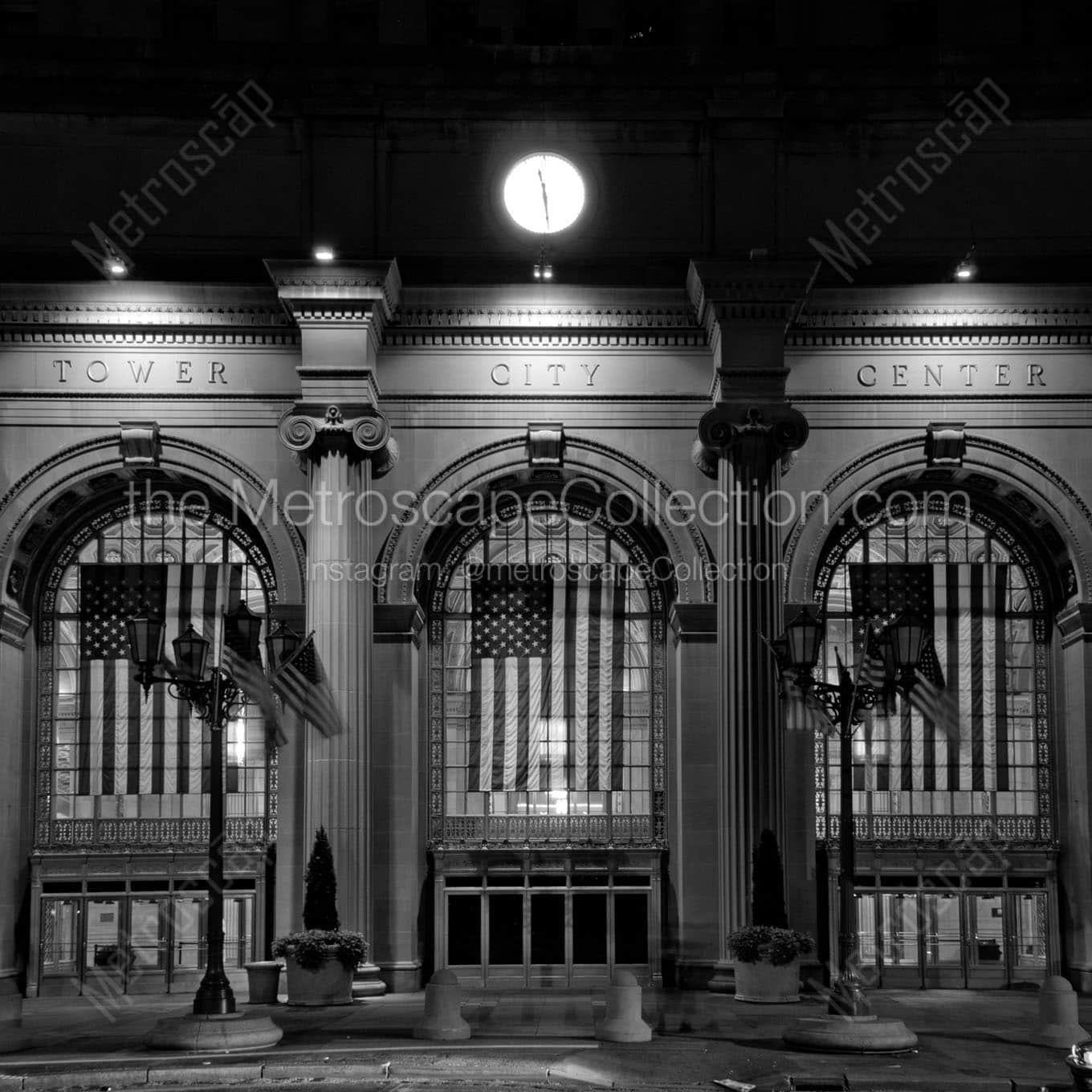 tower city center public square at night Black & White Office Art