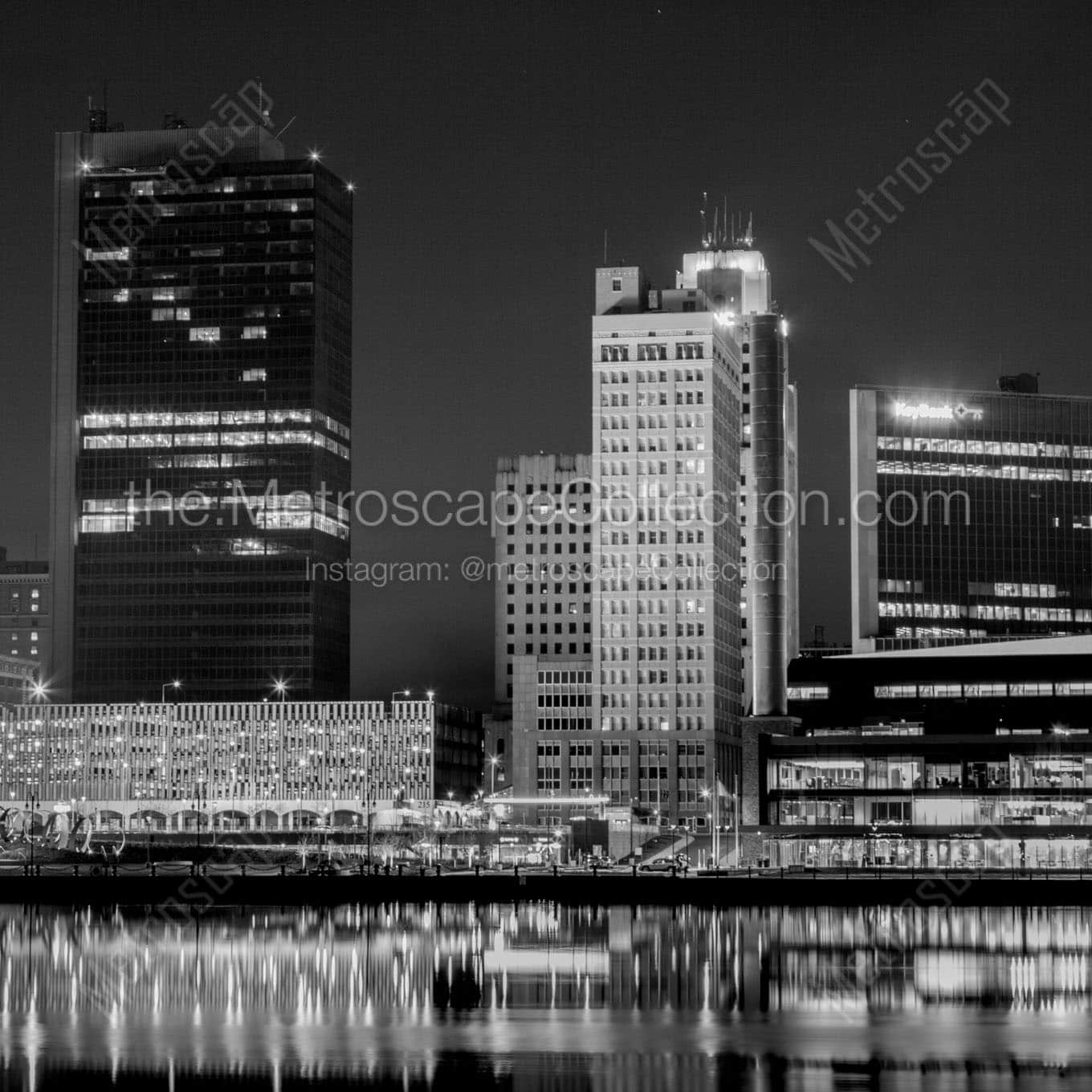 tower on maumee at night Black & White Office Art