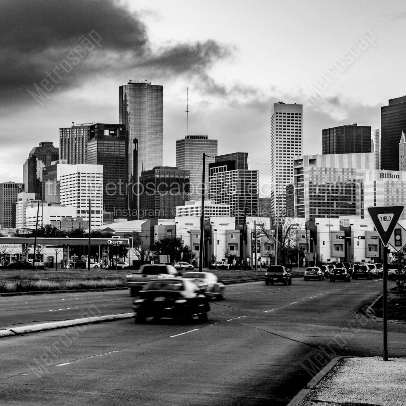 traffic into downtown houston texas Black & White Office Art