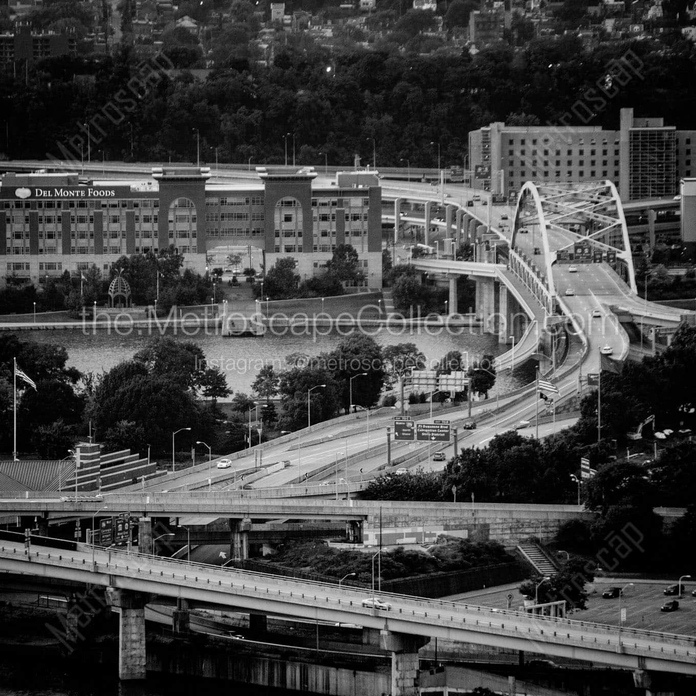 traffic on downtown pittsburgh bridges Black & White Office Art