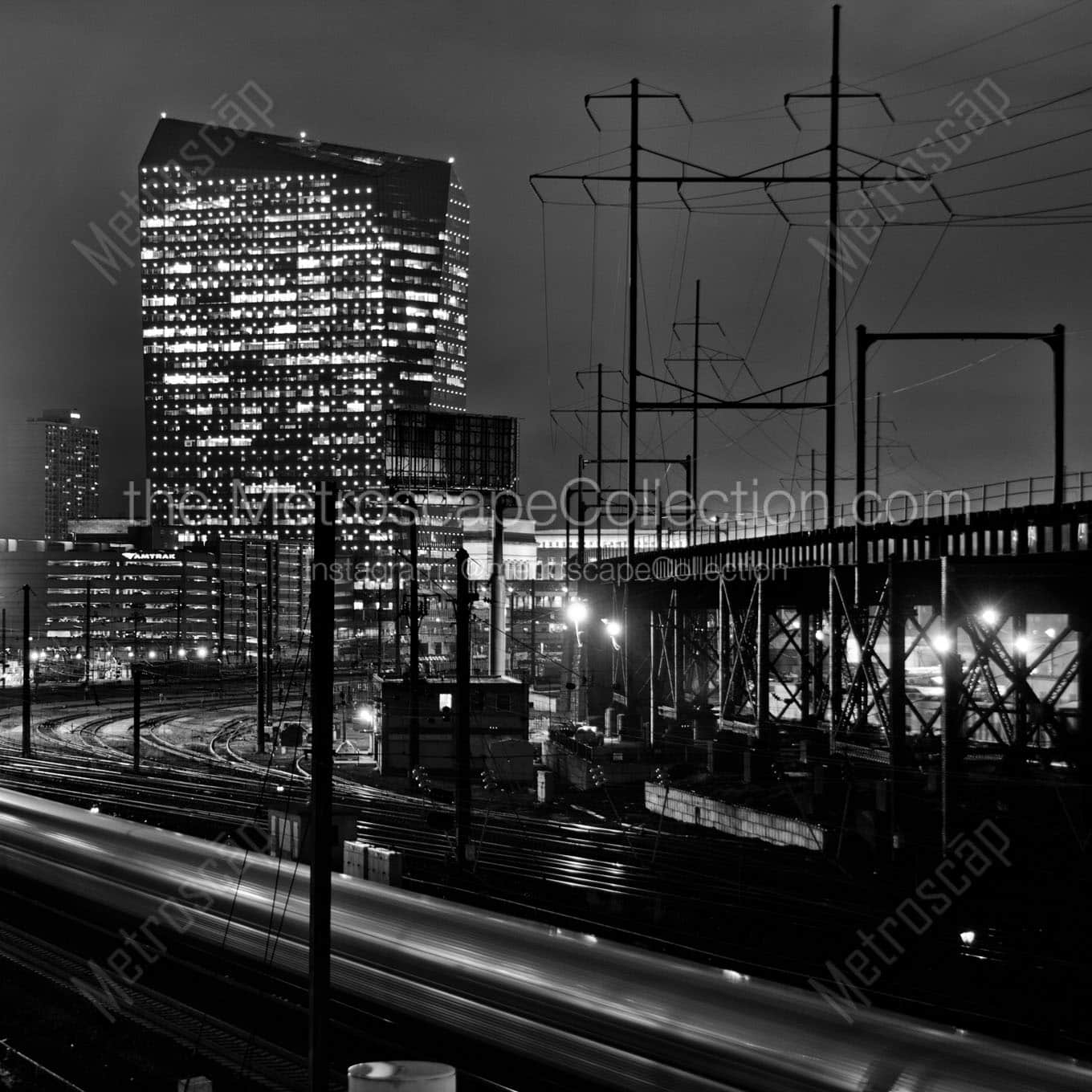 train entering 30th street station Black & White Office Art