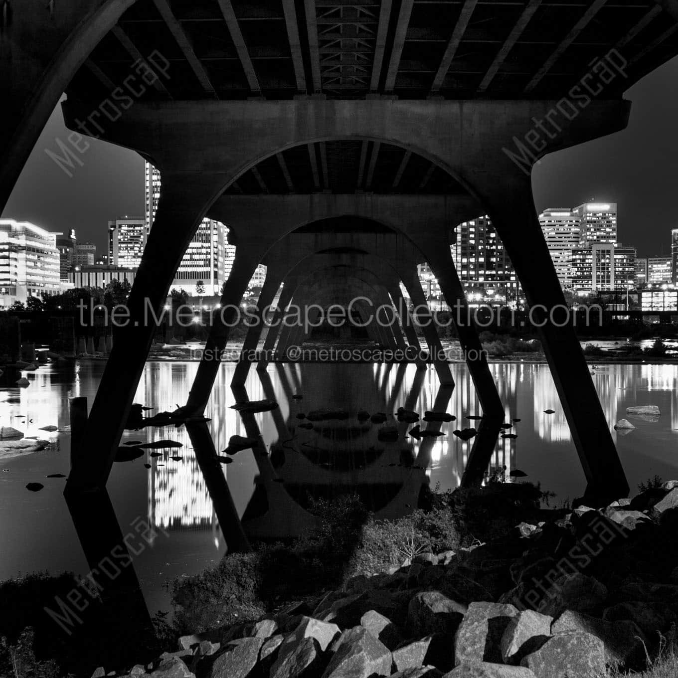 under the manchester bridge at night Black & White Wall Art