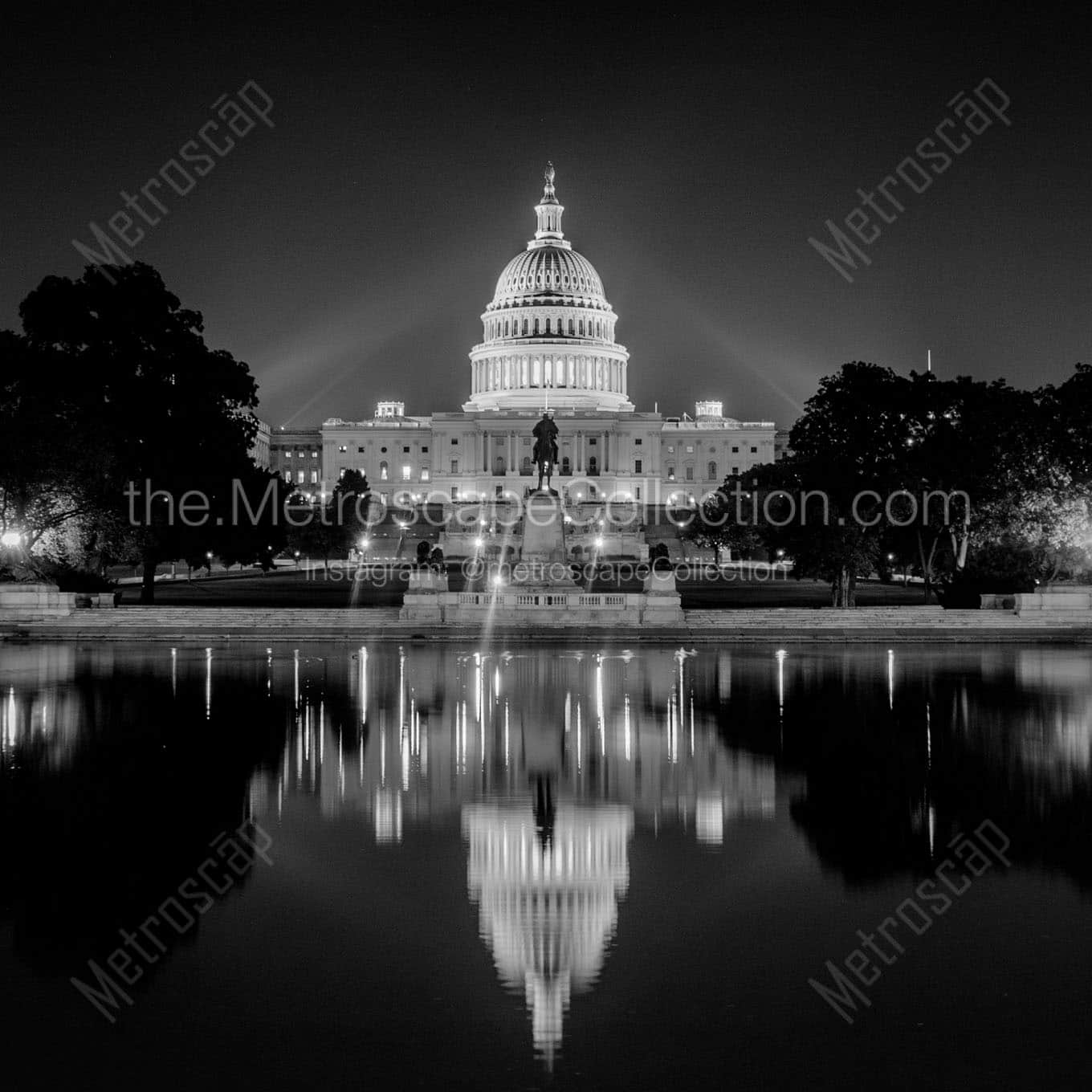 us capitol building at night Black & White Office Art