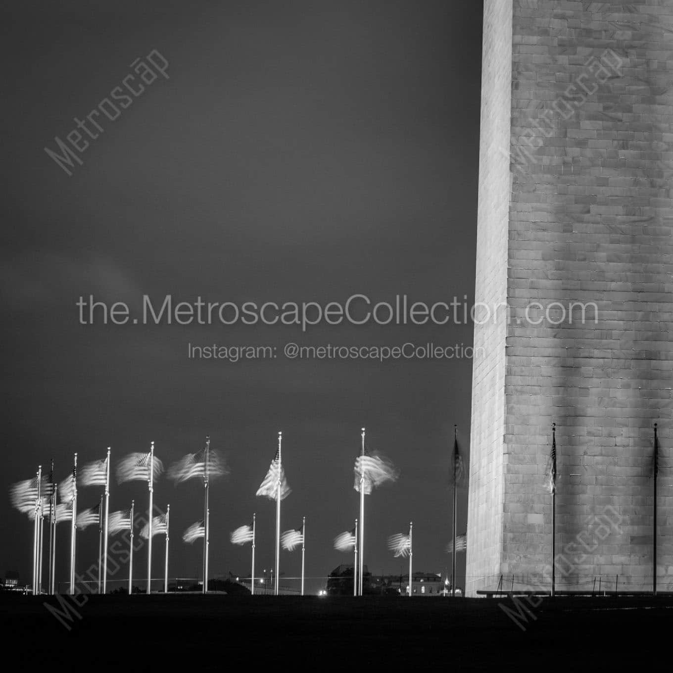 us flags around washington monument Black & White Office Art