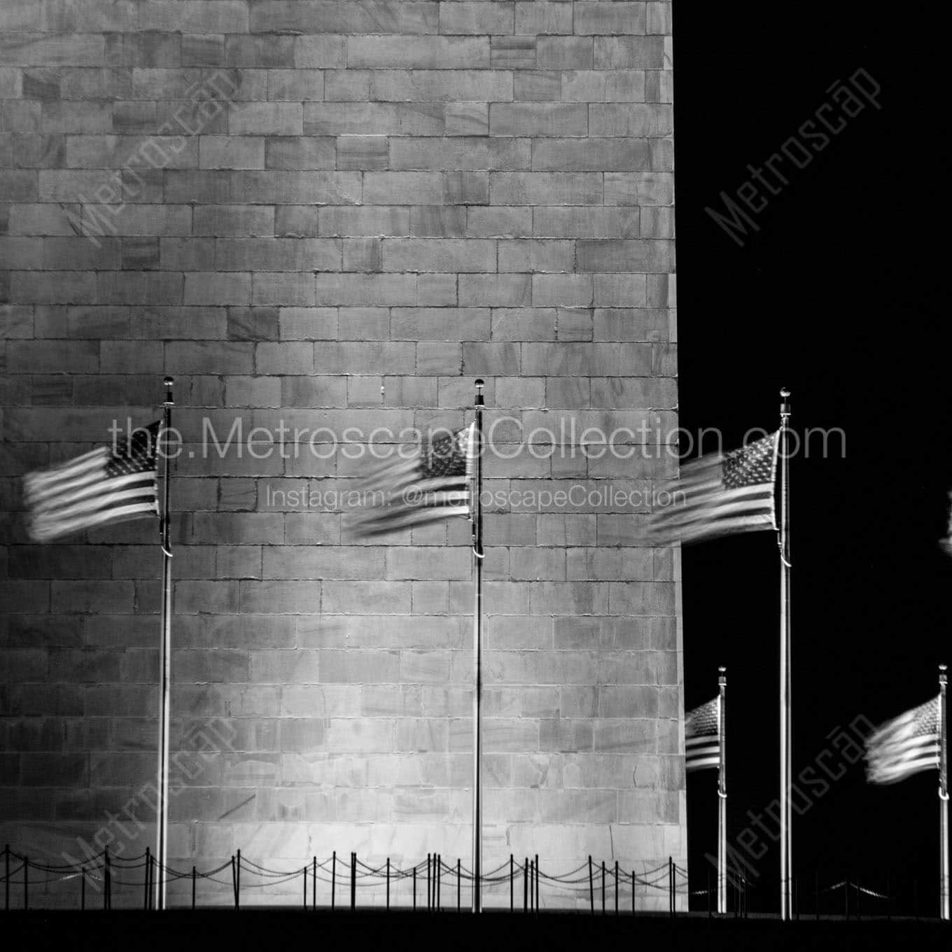 us flags washington monument at night Black & White Office Art