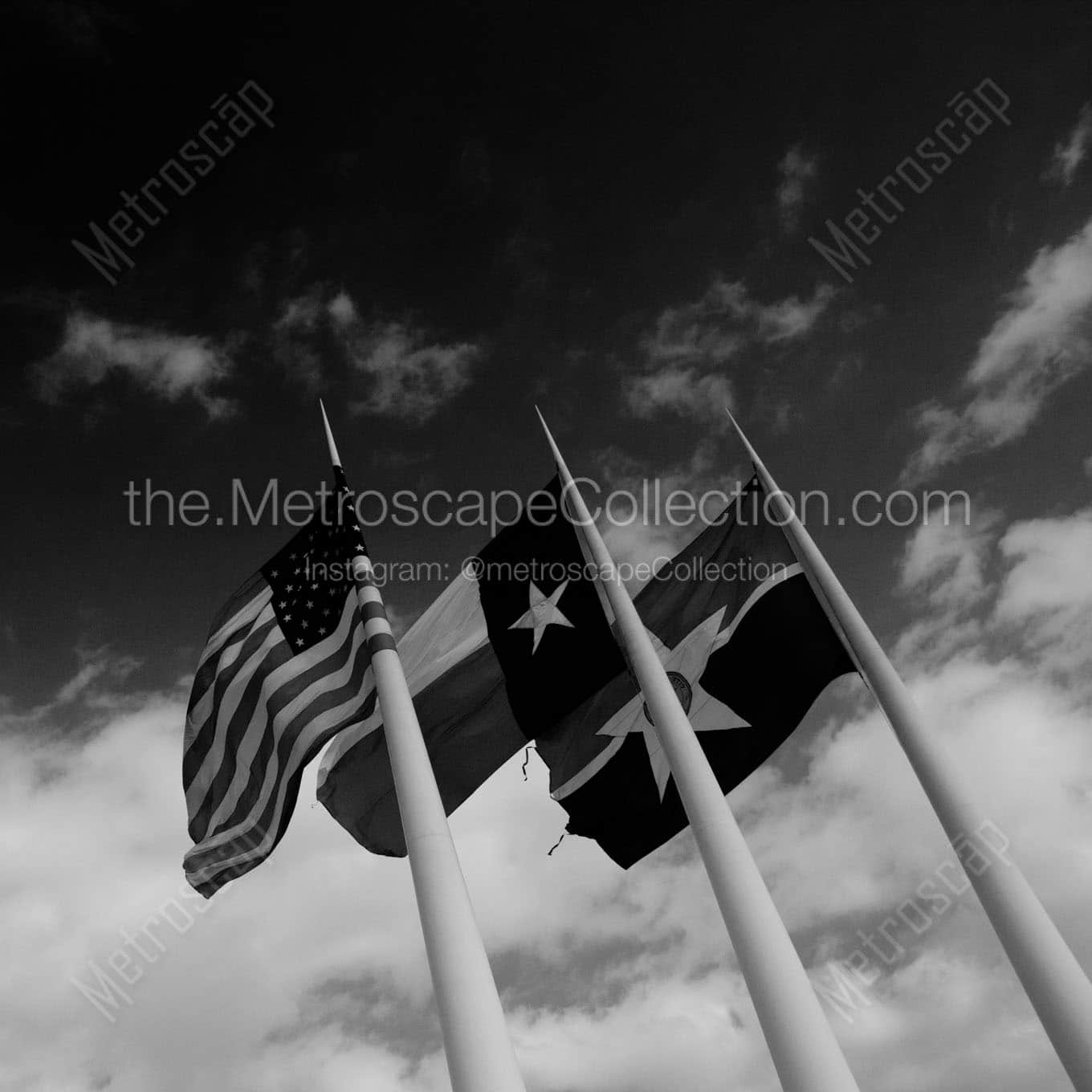 us texas dallas flags dallas city hall Black & White Office Art