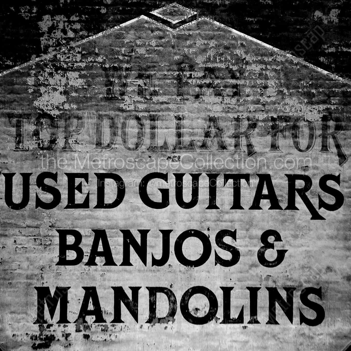 used guitars banjos mandolins Black & White Office Art