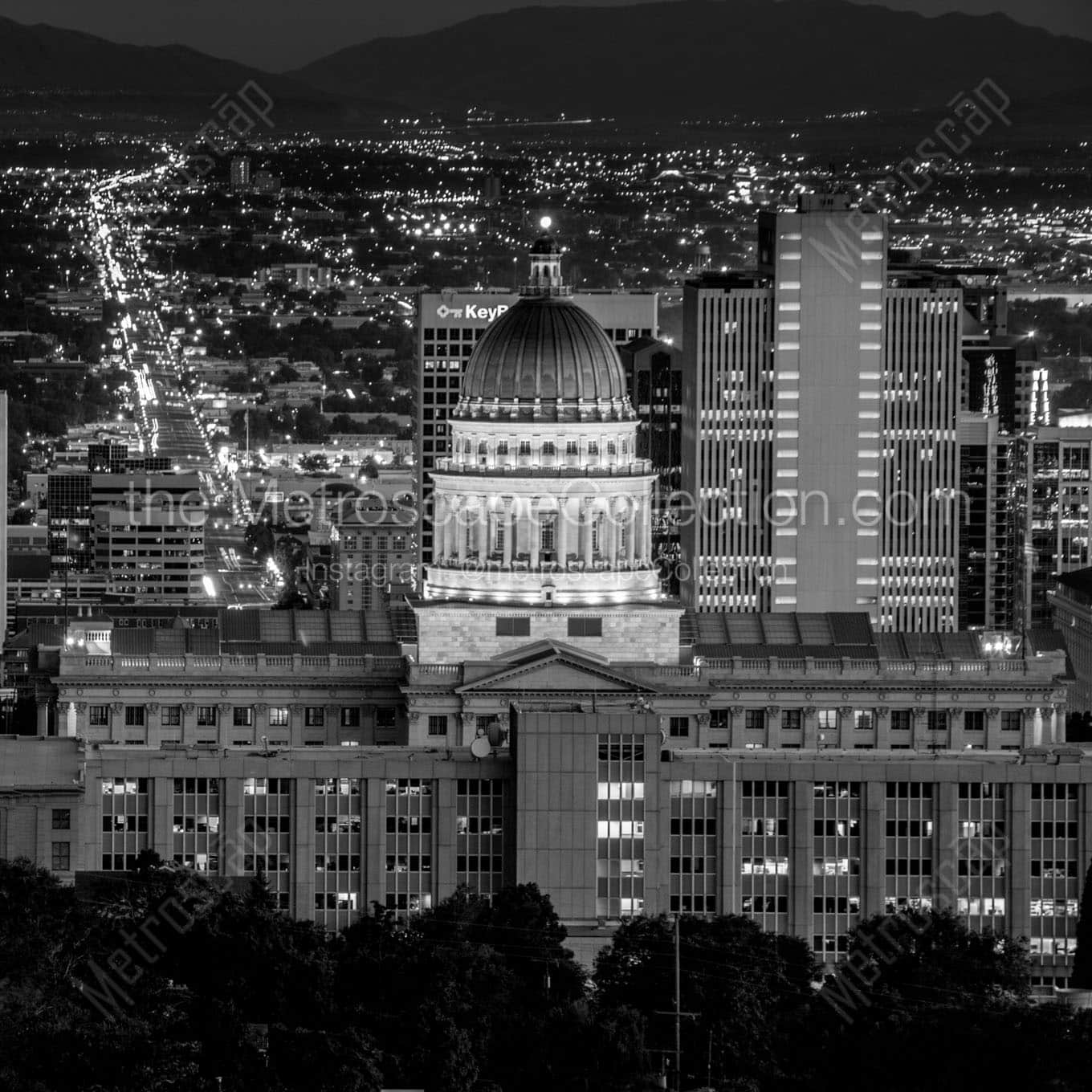 utah capitol building at night Black & White Office Art