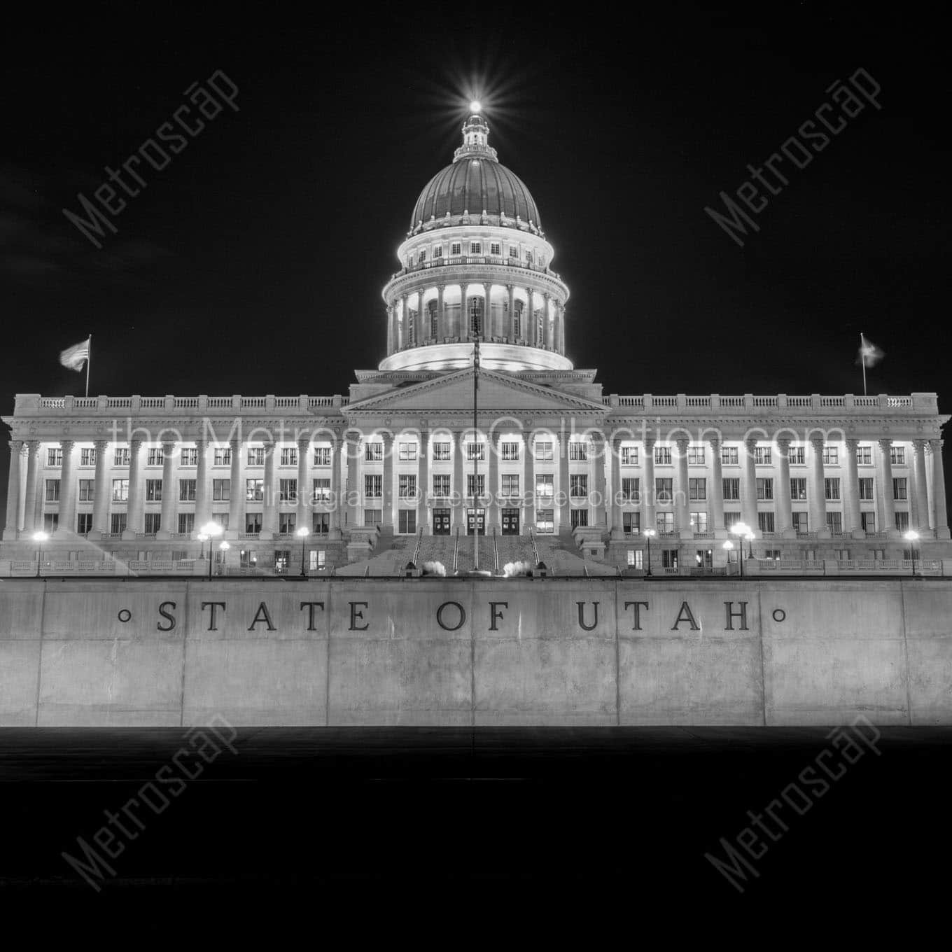 utah capitol building at night Black & White Office Art