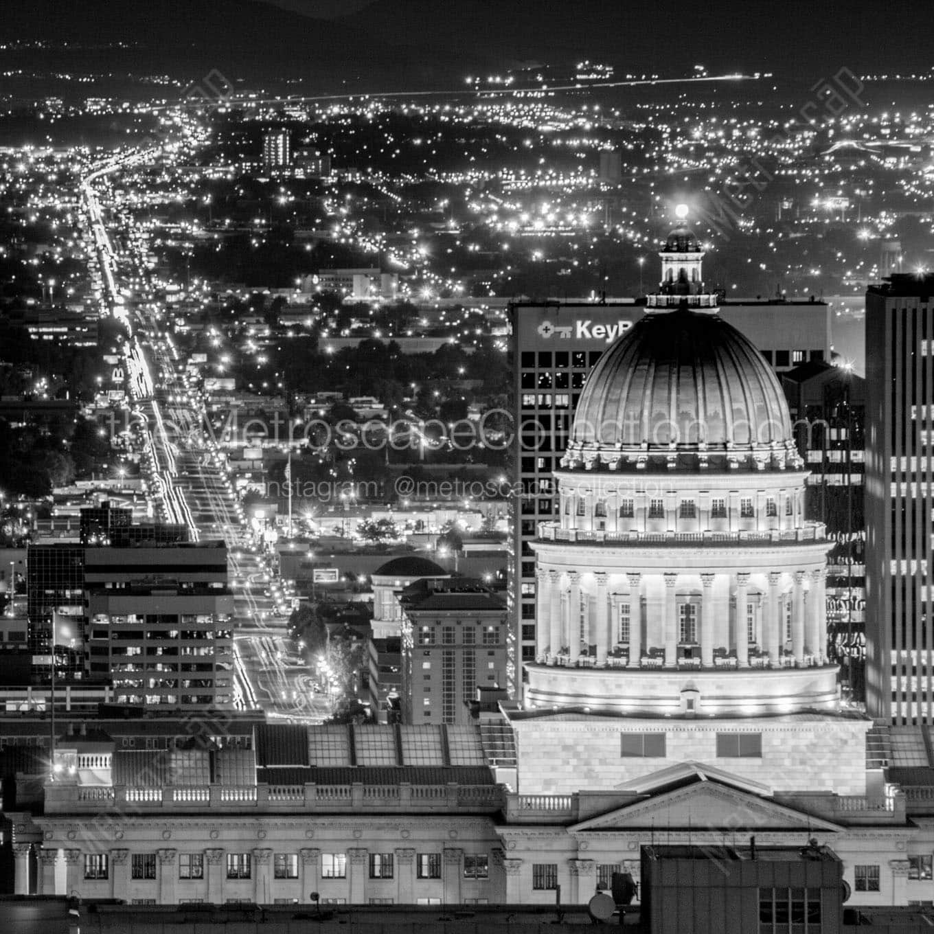 utah capitol state street at night Black & White Office Art