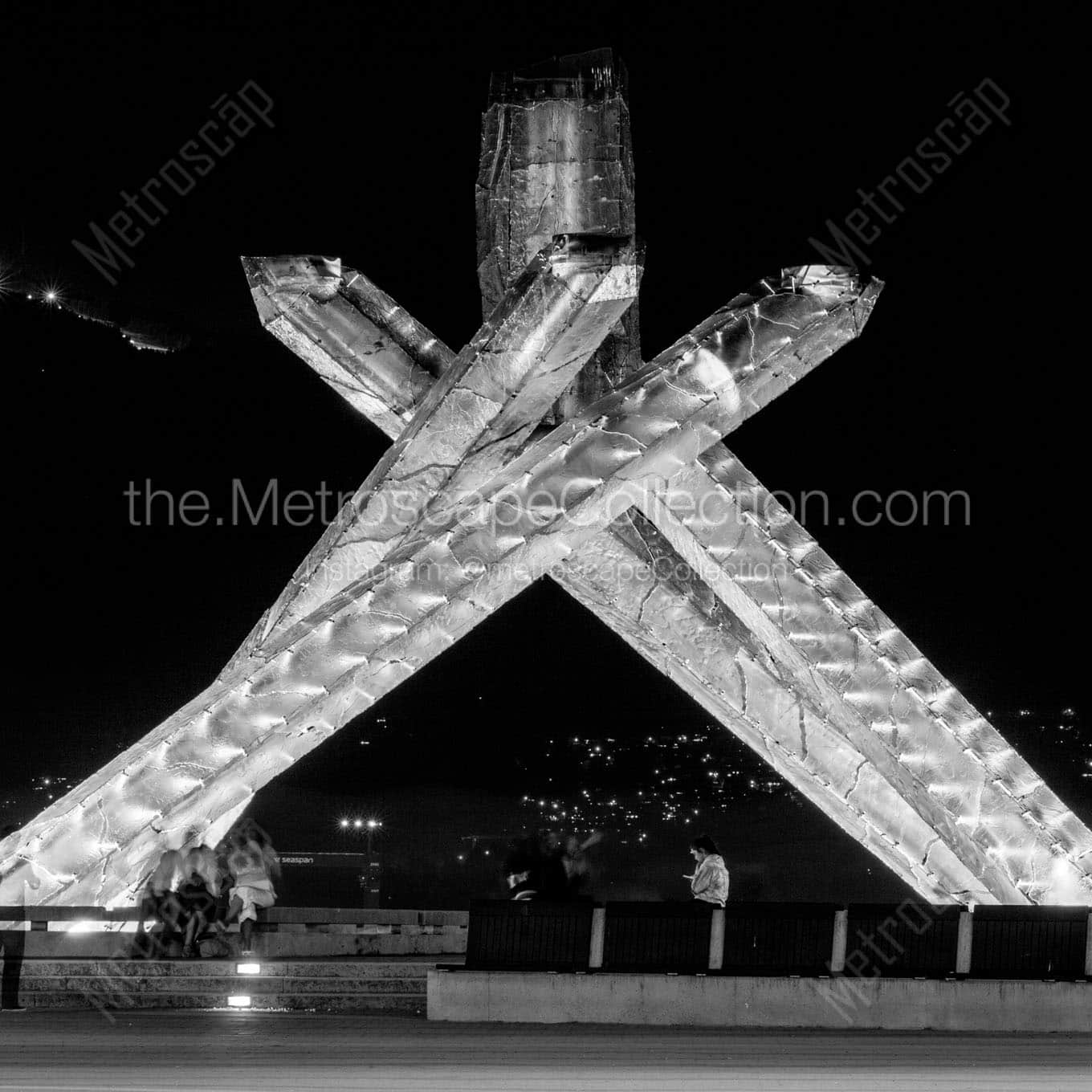 vancouver 2010 olympic cauldron at night Black & White Office Art