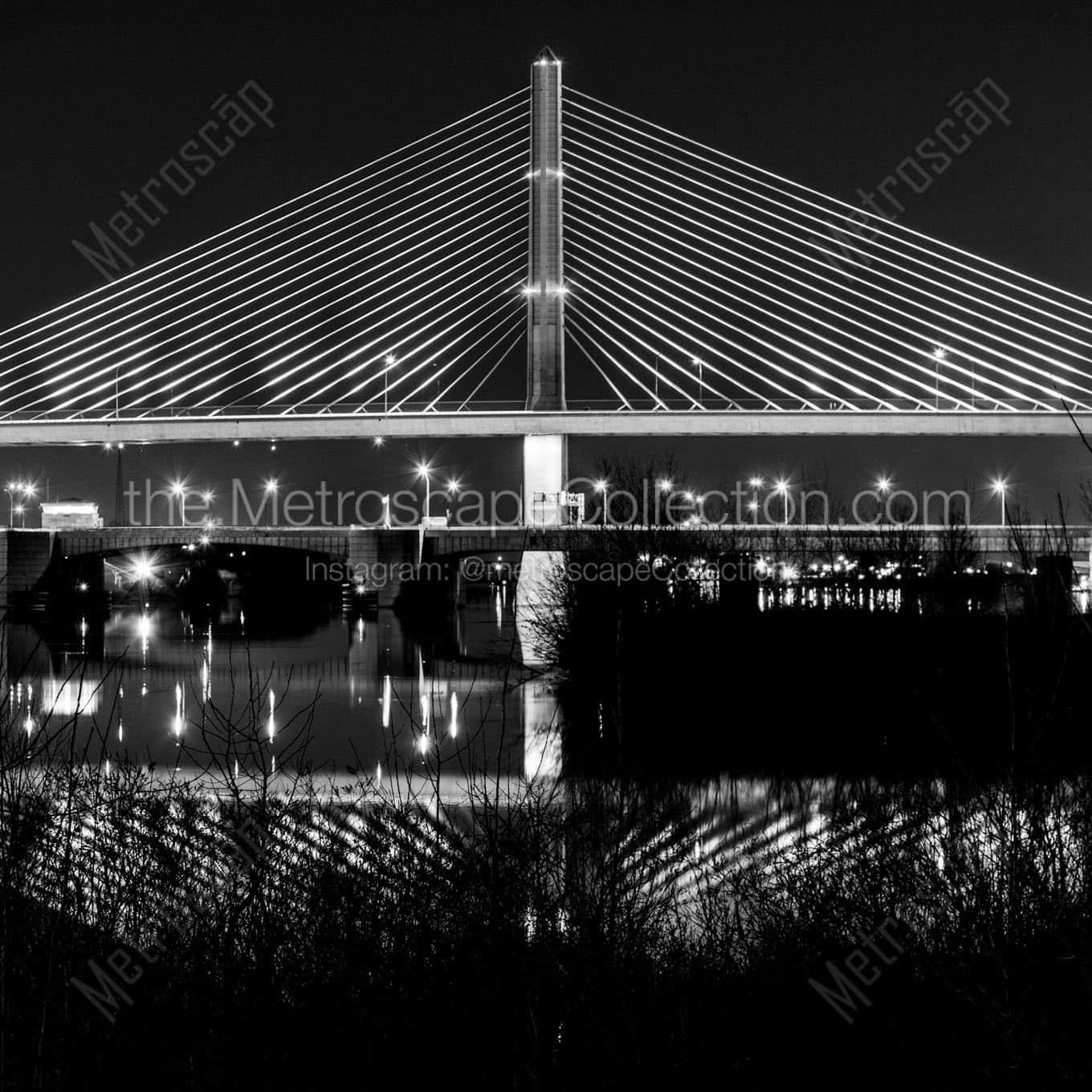 veterans glass skyway bridge at night Black & White Office Art