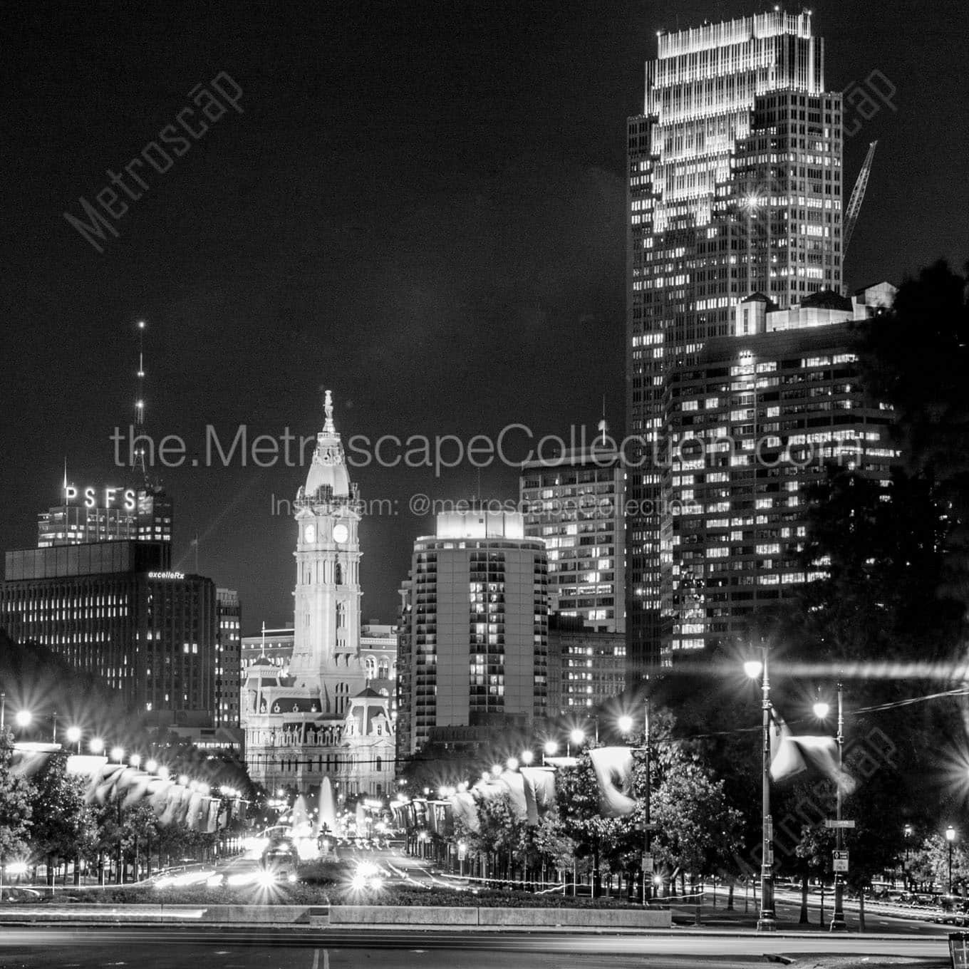 view down ben franklin parkway Black & White Office Art