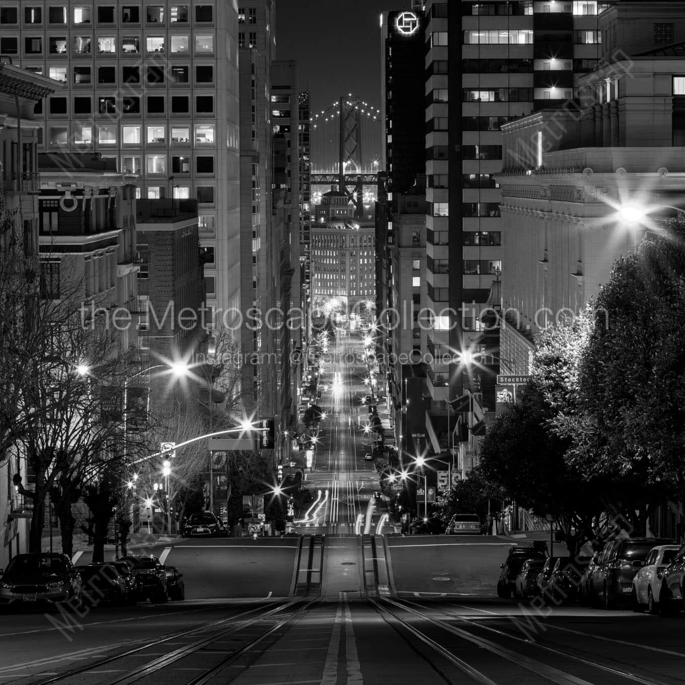 view down california street at night Black & White Office Art