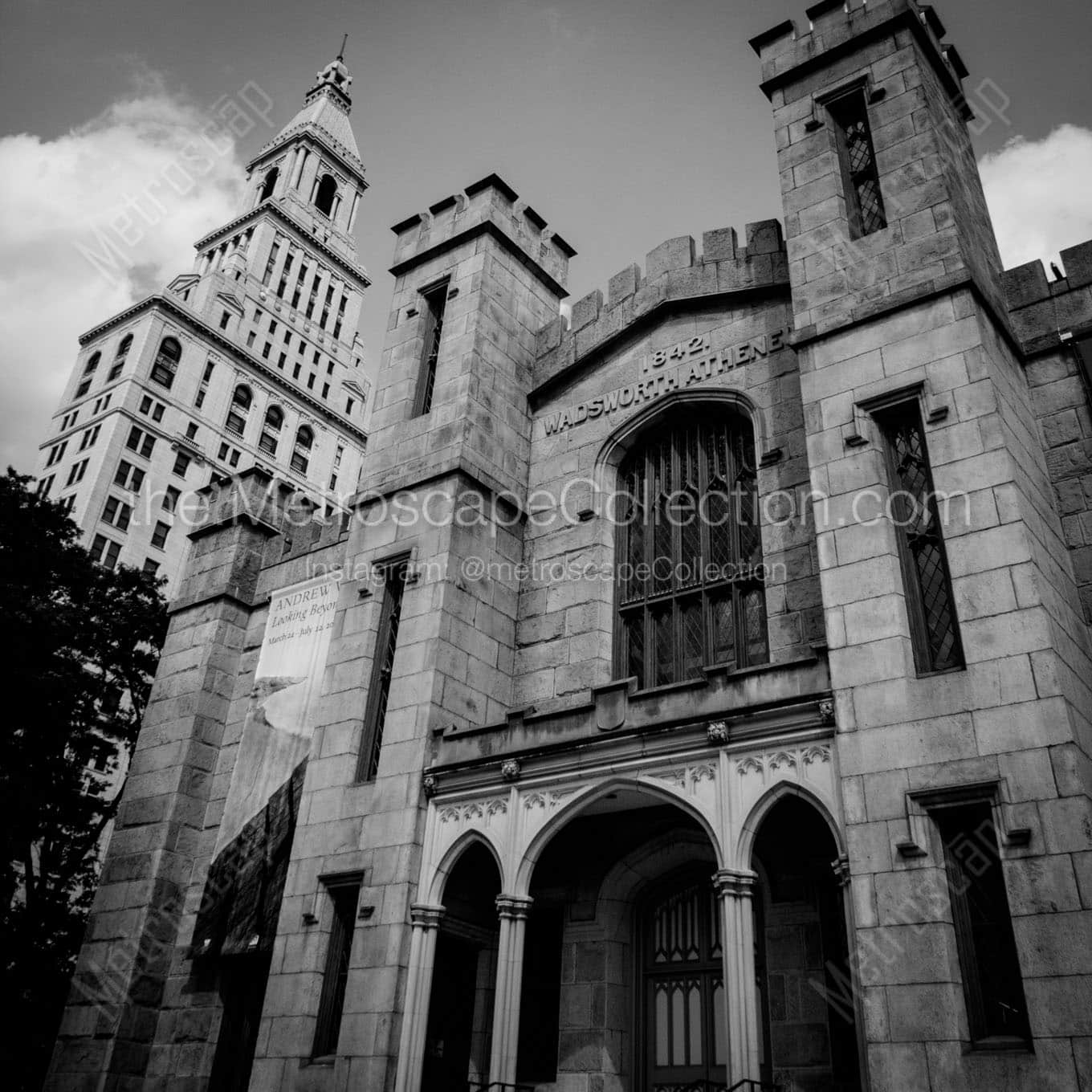 wadsworth atheneum and travelers building Black & White Office Art