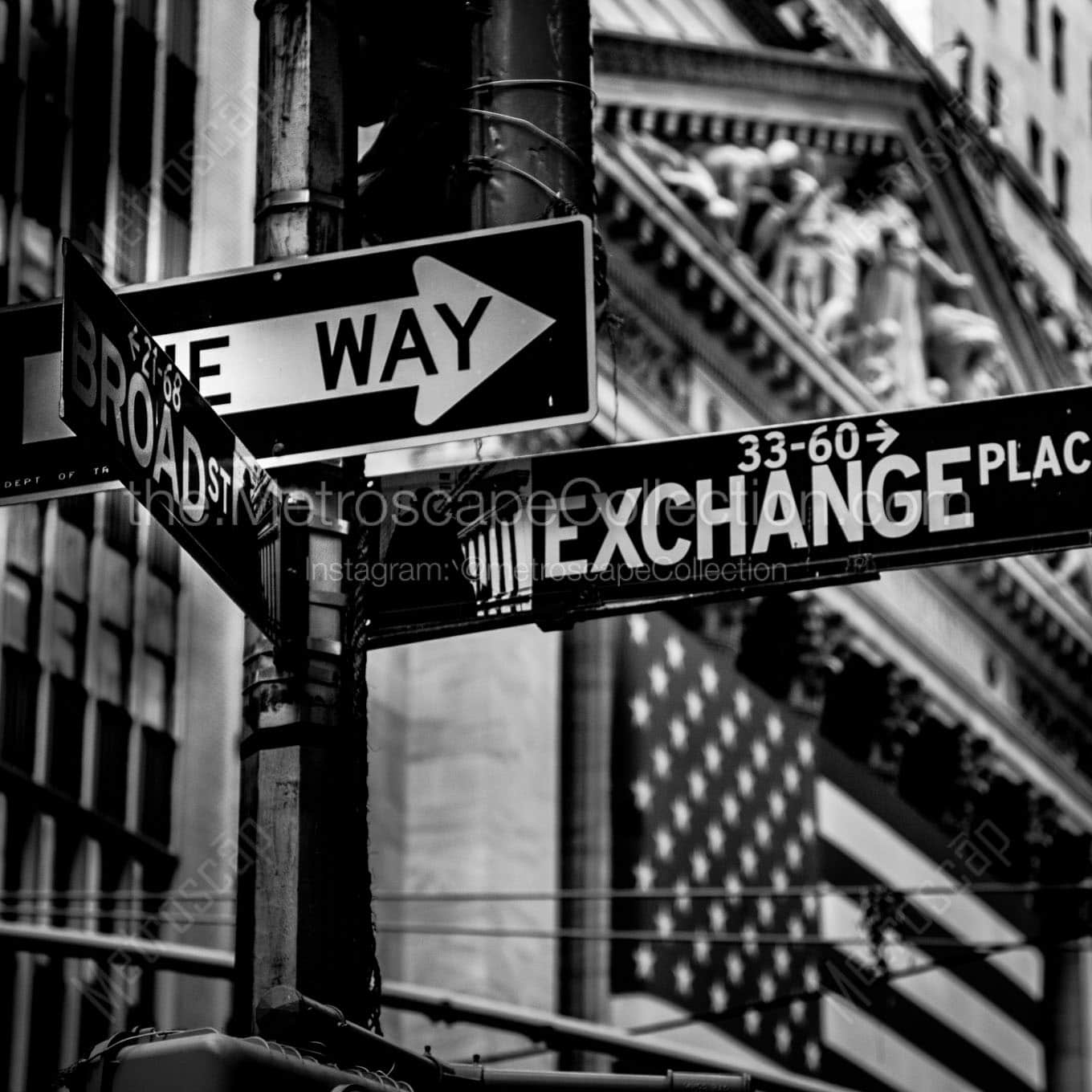 wall street broad exchange place Black & White Office Art