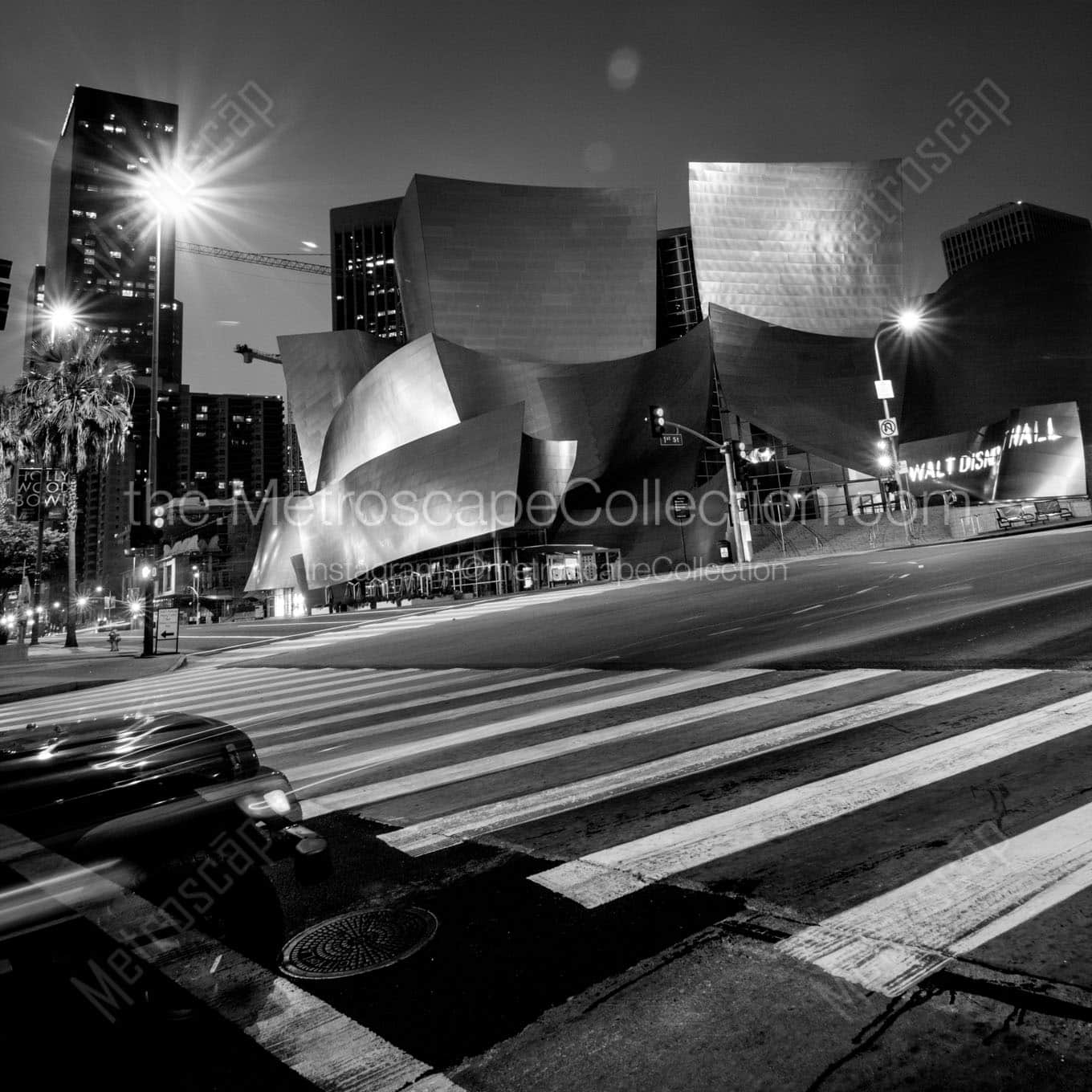 walt disney concert hall at night Black & White Office Art