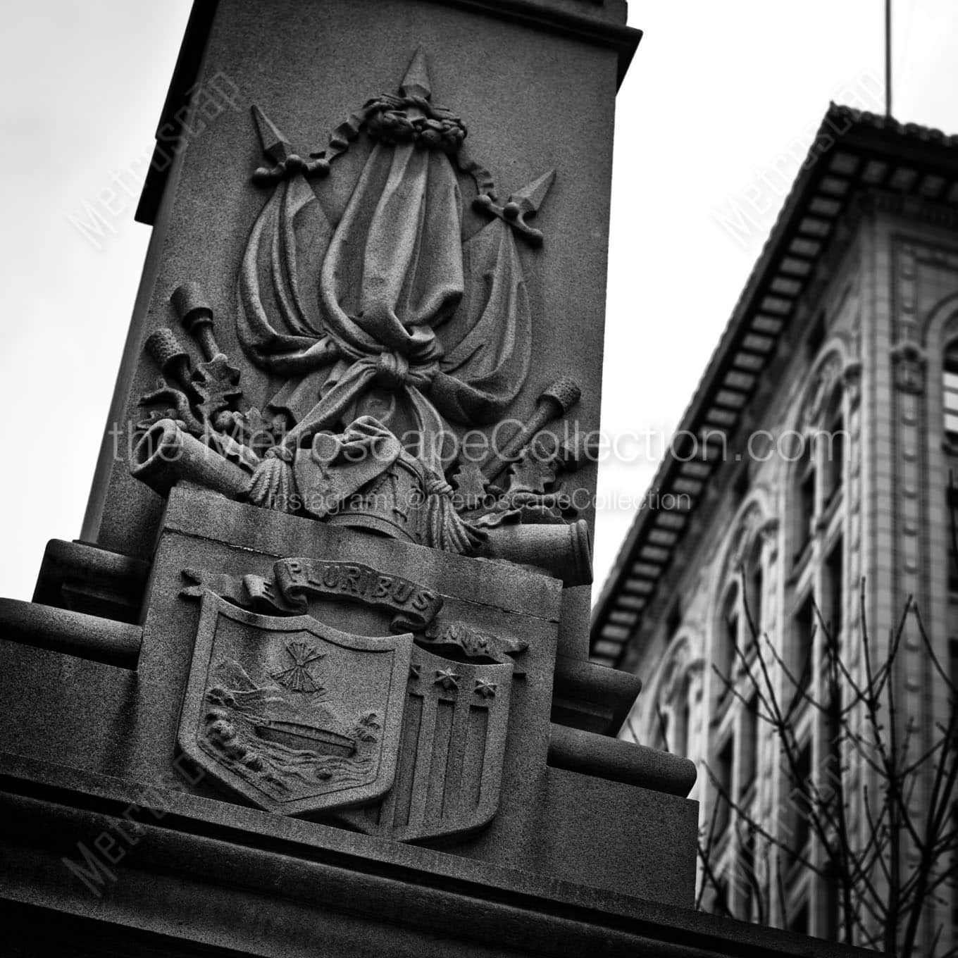 war memorial in downtown youngstown Black & White Office Art