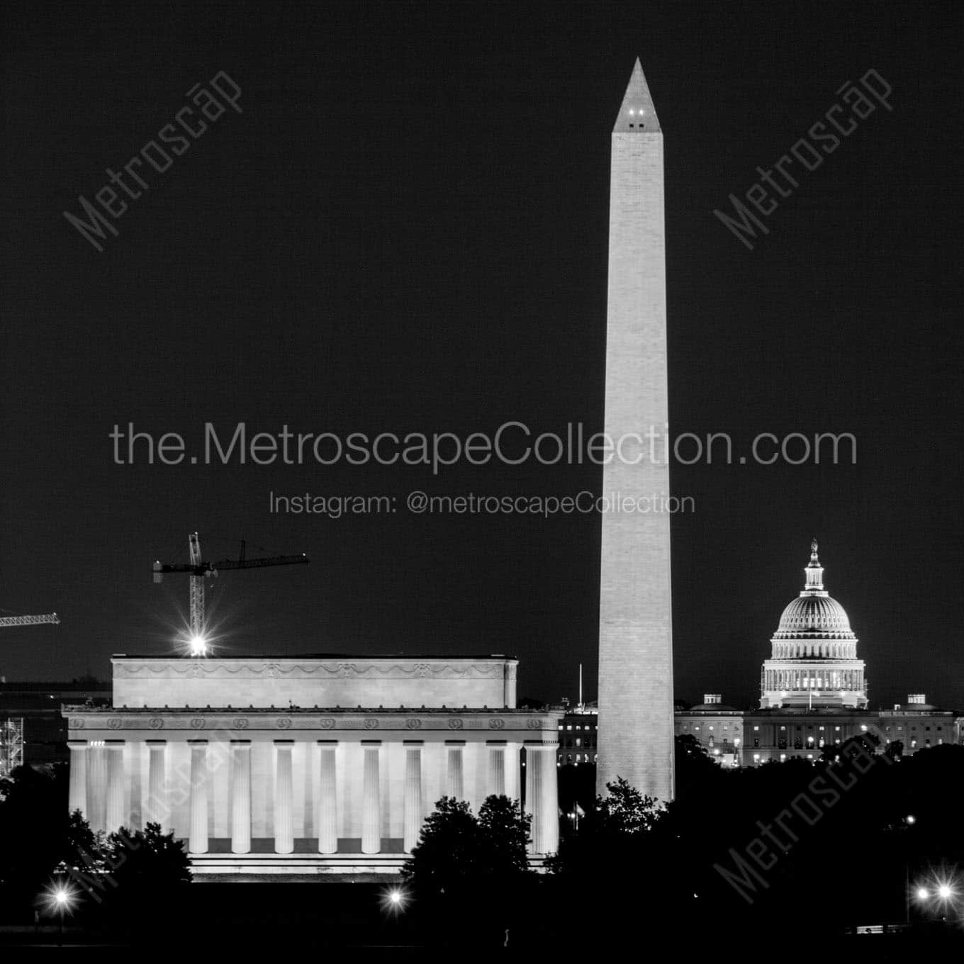 washington dc skyline at night Black & White Office Art