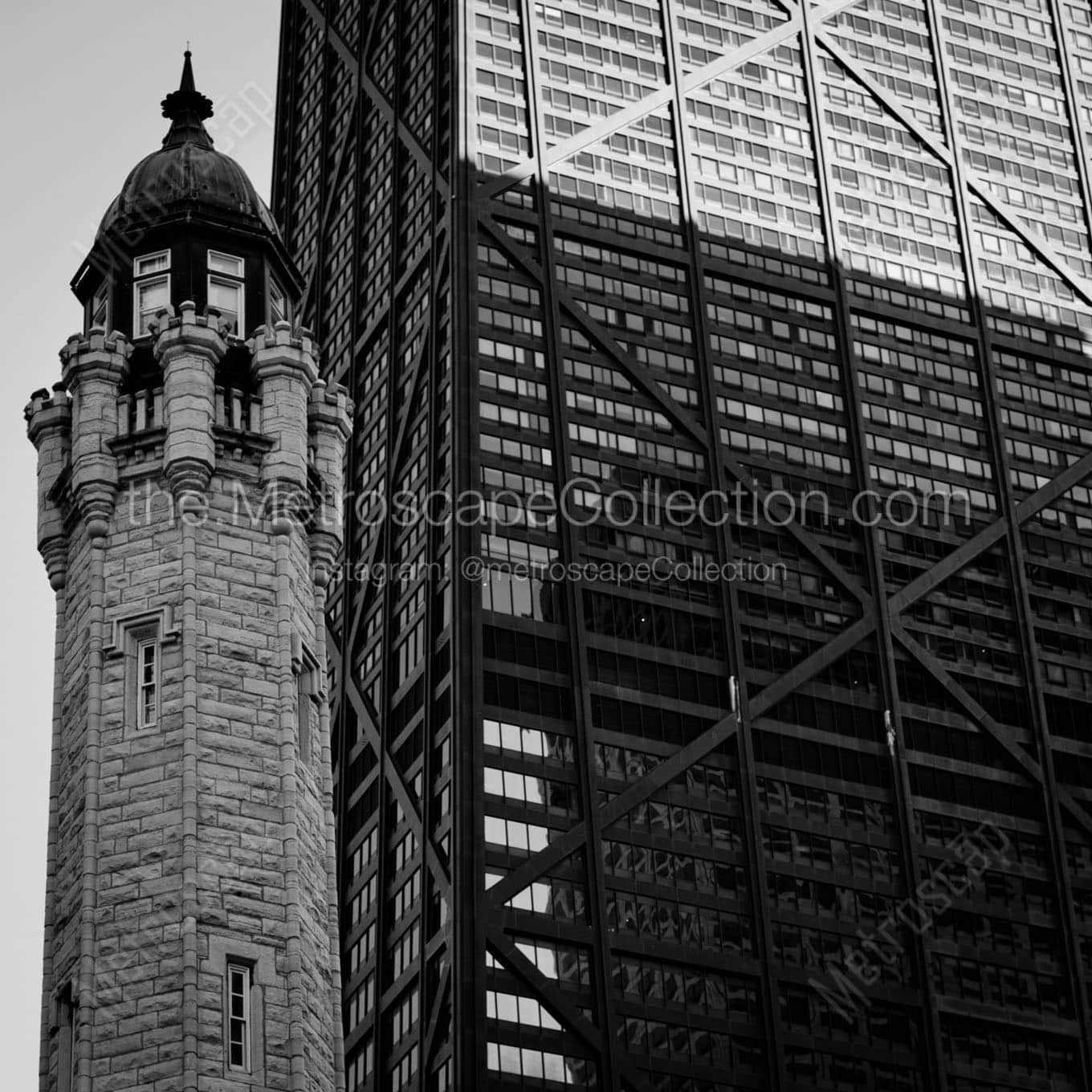 water tower and hancock building Black & White Office Art