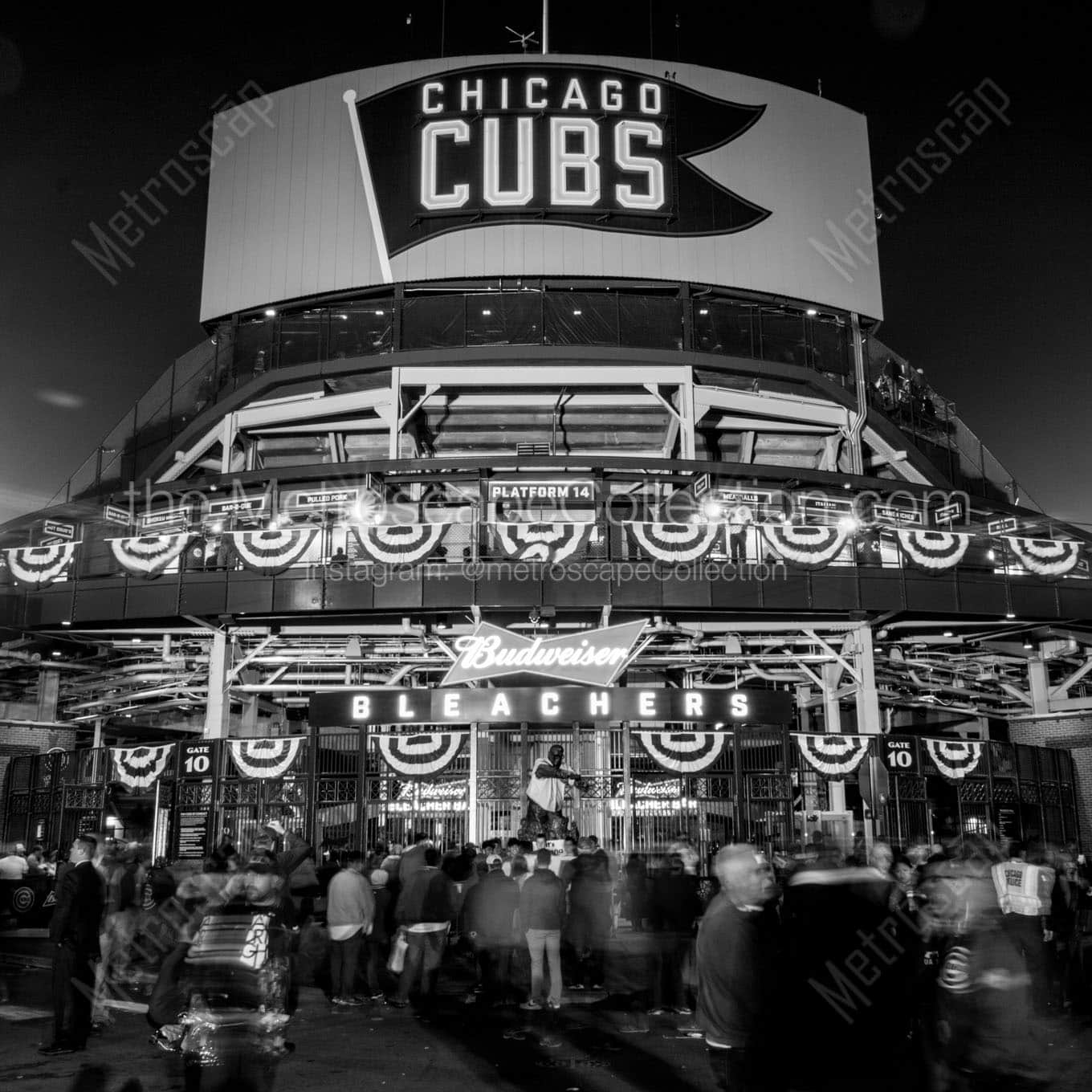 waveland sheffield bleacher entrance wrigley field Black & White Office Art