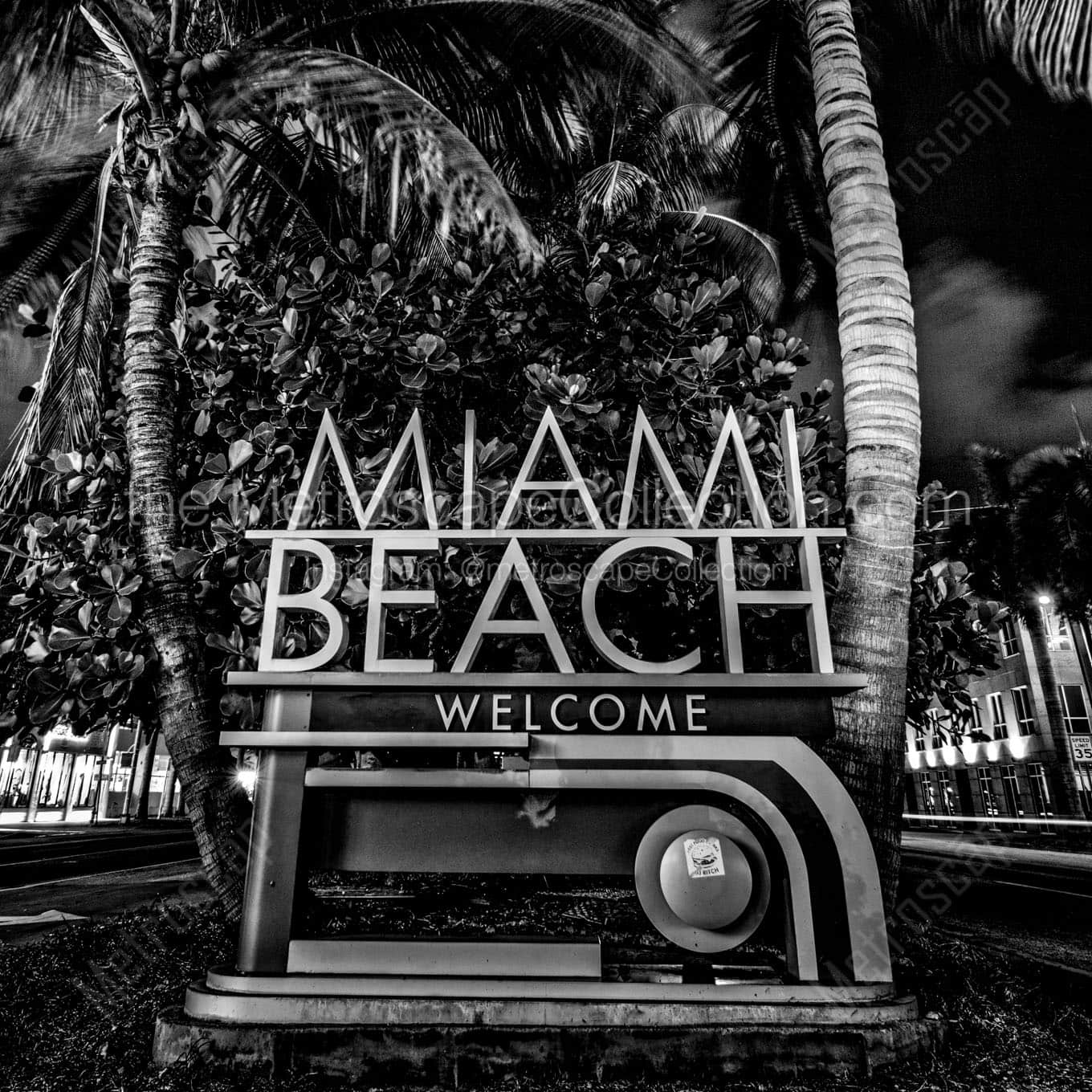 welcome miami beach sign Black & White Office Art
