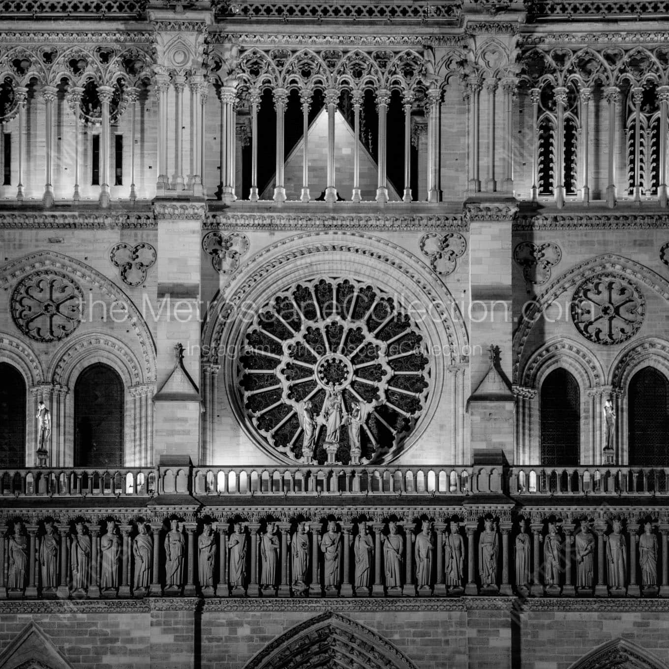 western facad of notre dame de paris at night Black & White Office Art