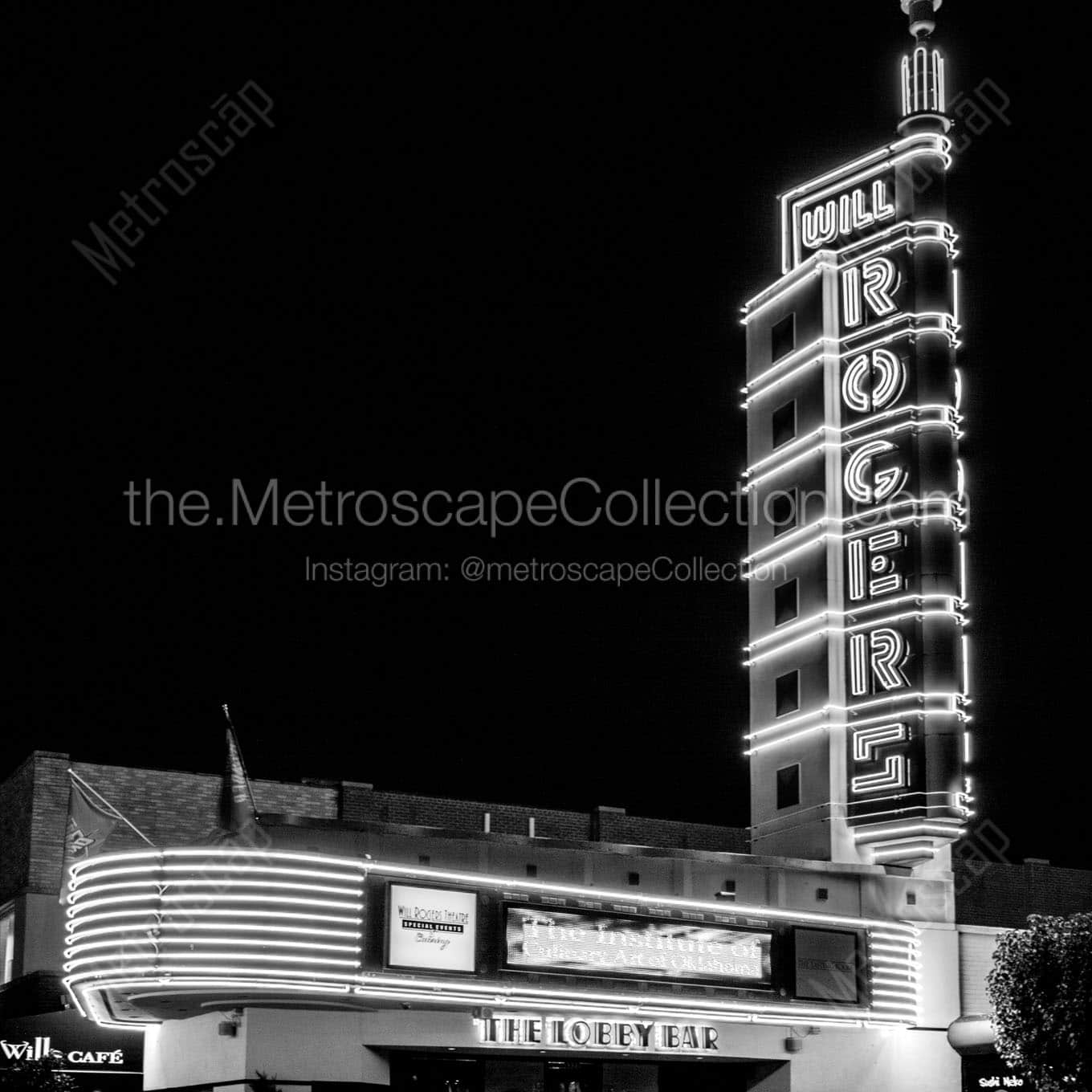 will rogers theater at night Black & White Office Art