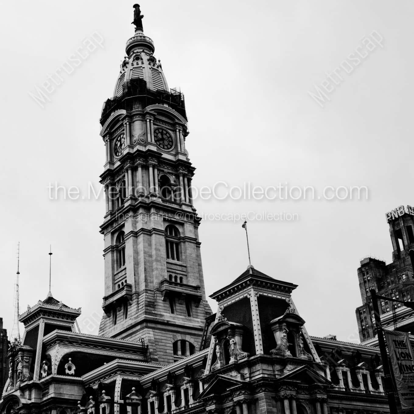 william penn statue on city hall building Black & White Office Art