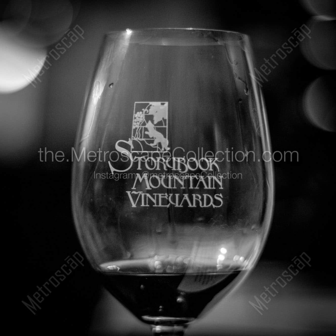 wine glass storybook mountain vineyards Black & White Office Art