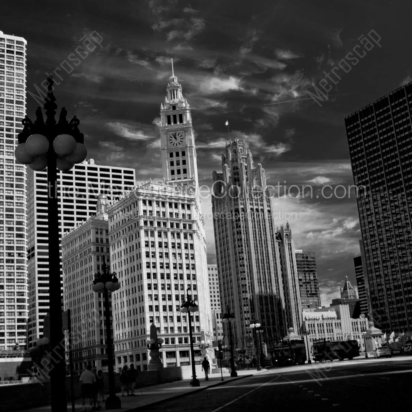 wrigley building tribune building wacker drive Black & White Office Art