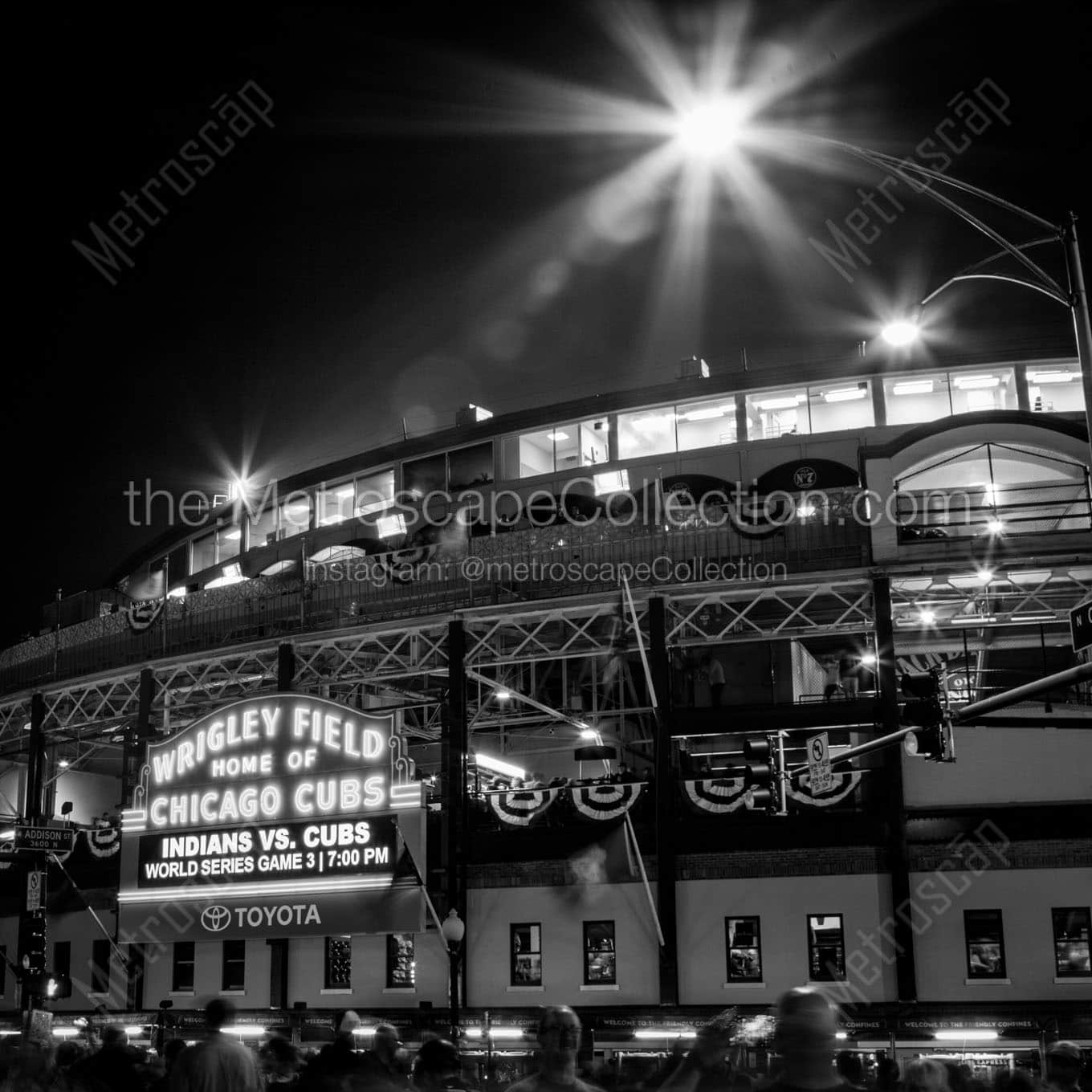 wrigley field at night game 3 2016 world series Black & White Office Art