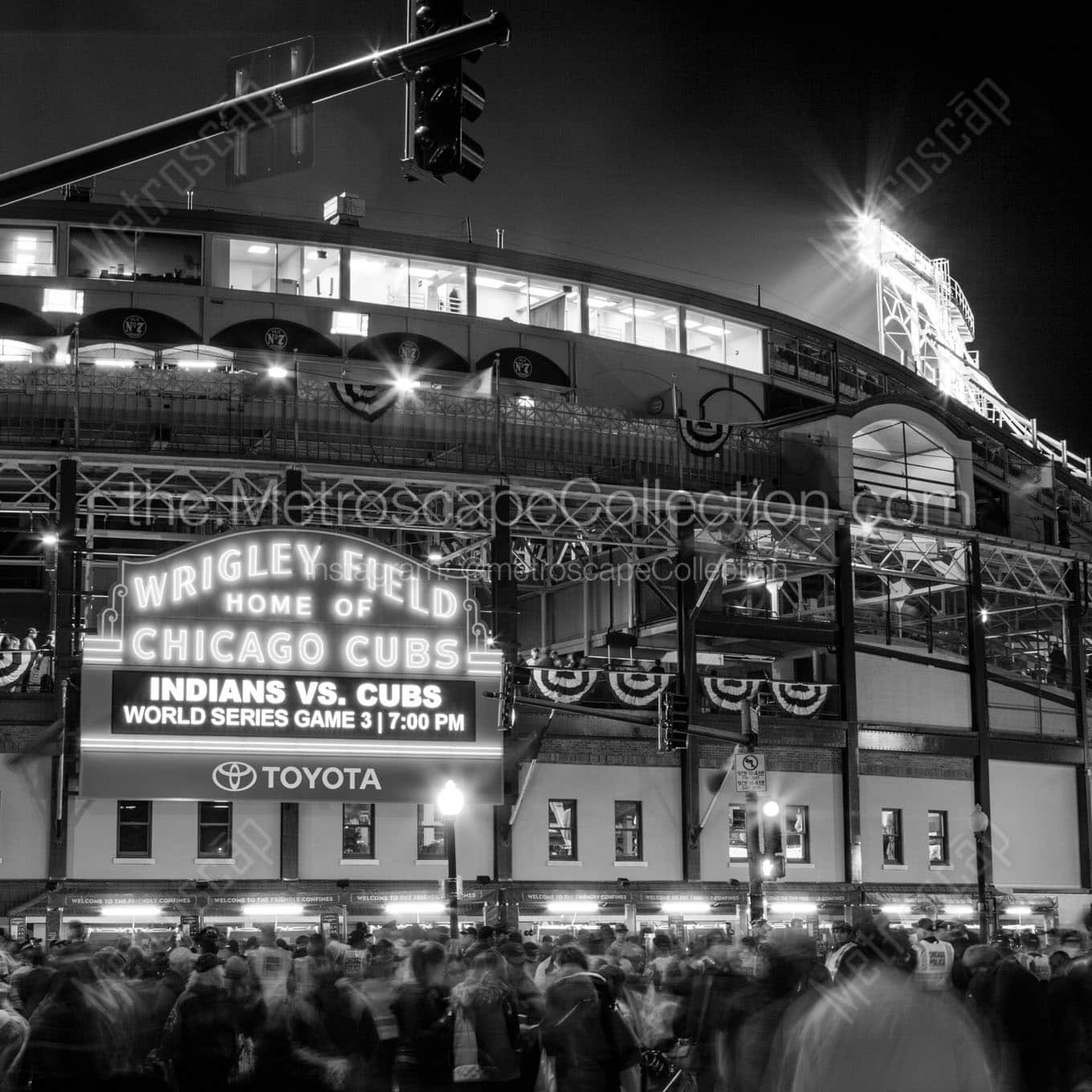 wrigley field wrigleyville at night world series Black & White Office Art