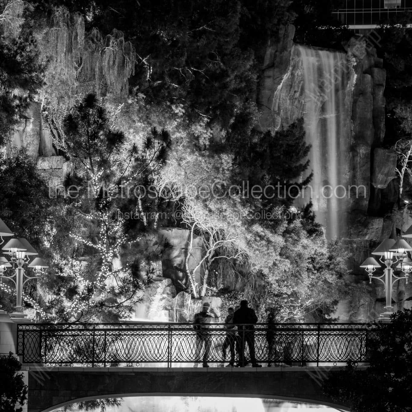 wynn waterfall at night Black & White Office Art