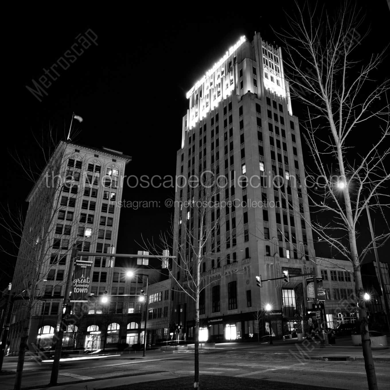 youngstown federal plaza at night Black & White Office Art