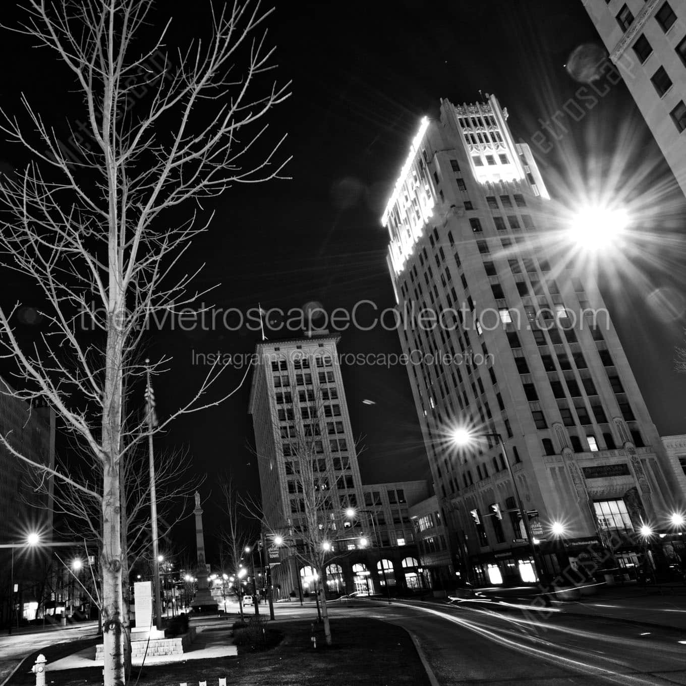 youngstown market street at night Black & White Office Art