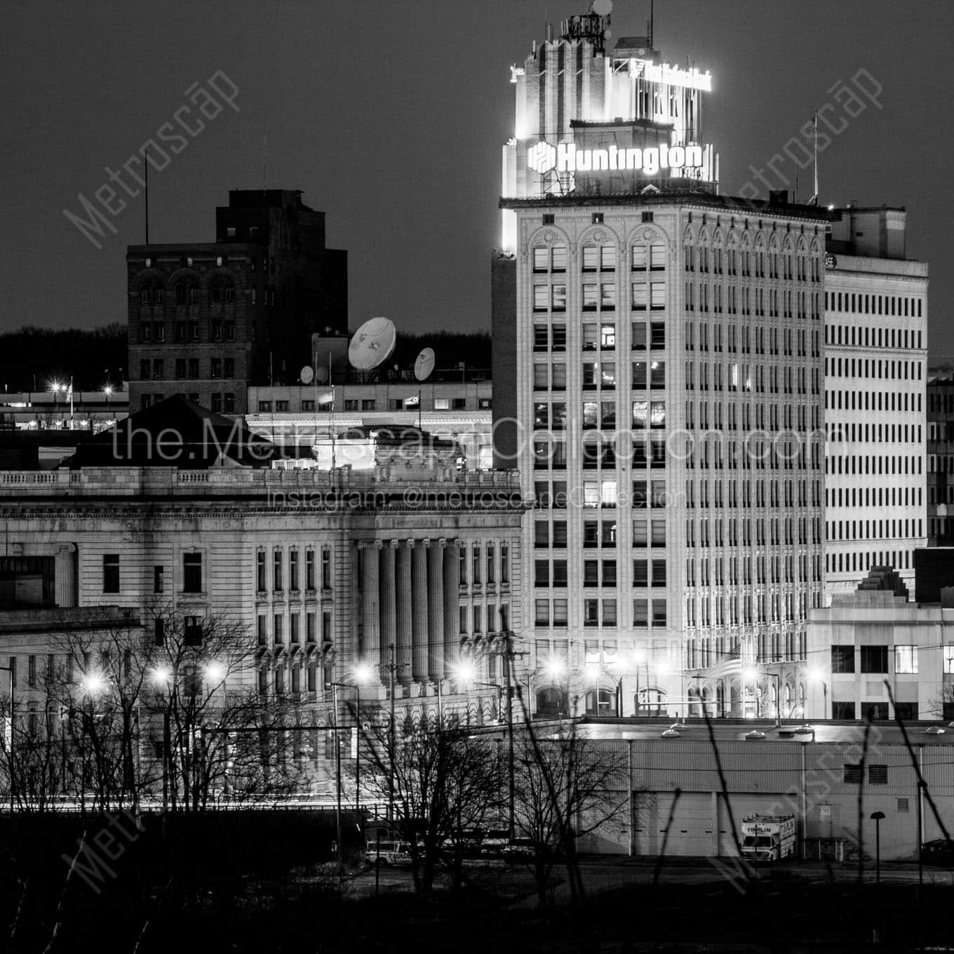 youngstown skyline at night Black & White Office Art