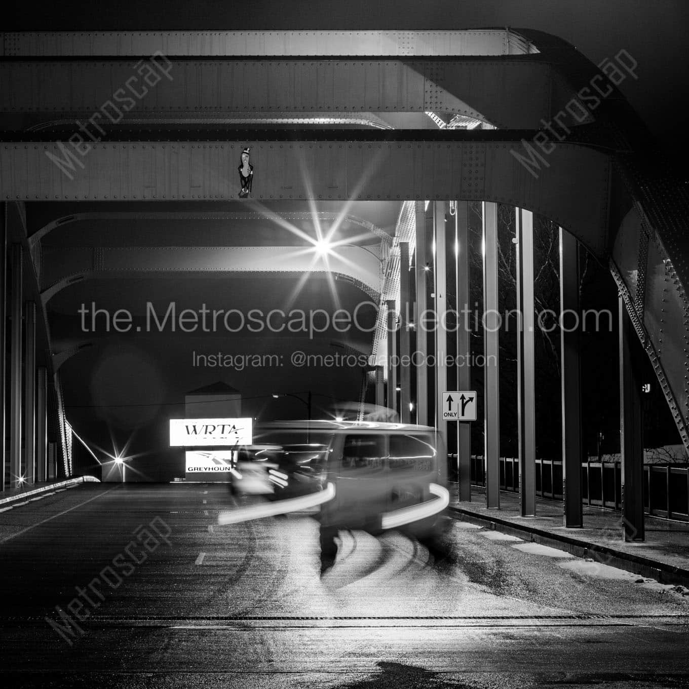 youngstown spring commons bridge at night Black & White Office Art